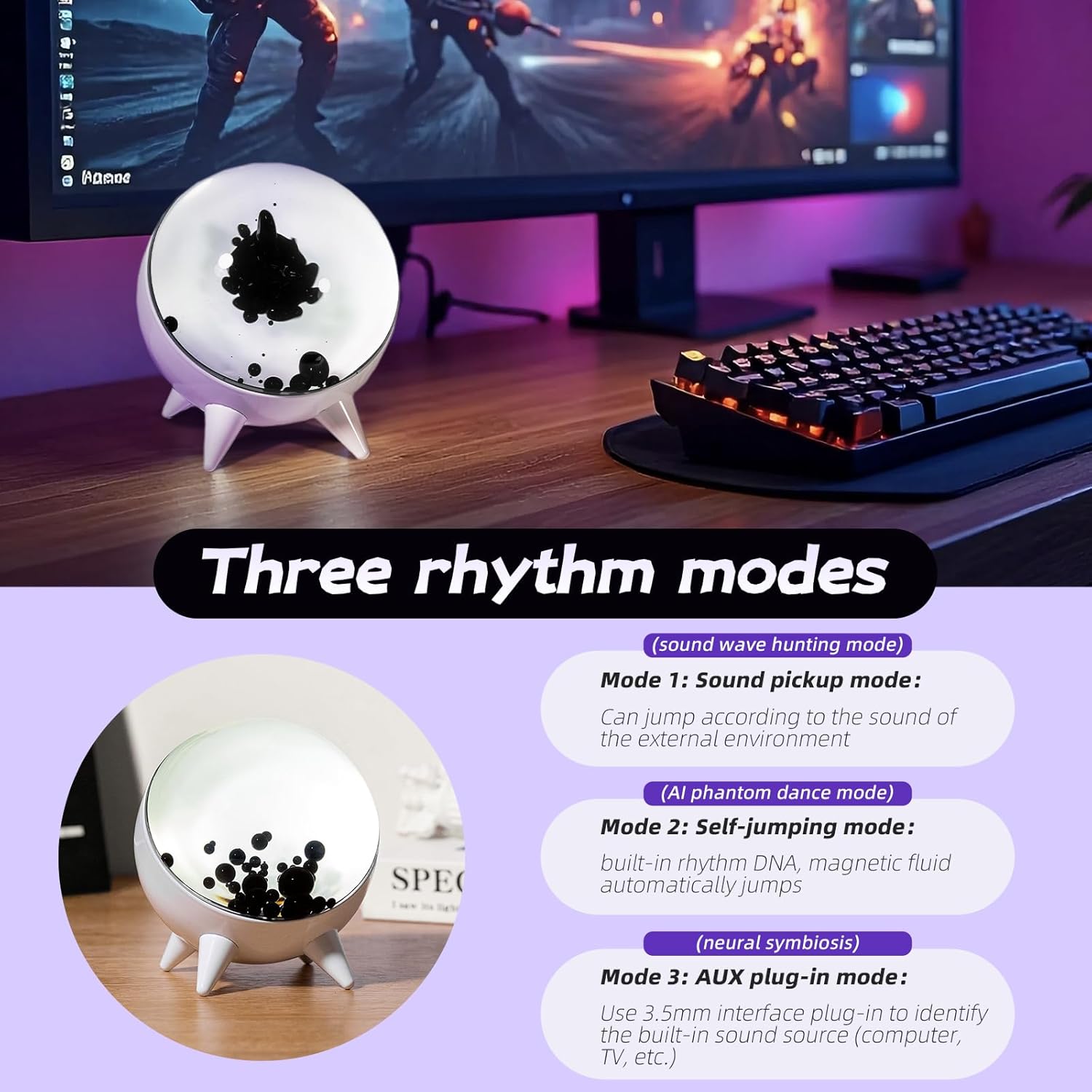 ZenFrekvens Dancing Ferrofluid Display with Music Rhythm, Magnetic Liquid Art with Stand, Ferrofluid Speaker Music Mate, Symbiote in a Bottle, Ferrofluid Display Lamp, Desktop Decor, Teenager Gifts