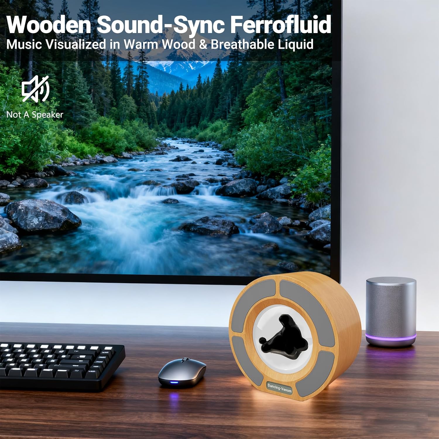 Alltripal Ferrofluid Sound Visualizer, Dancing Ferrofluid Speaker Music Mate, Audio Visualizer Desk Art with Lamp, Christmas for Friend - Desk, Bedroom & Office Display (No Speaker) (Car-Key)