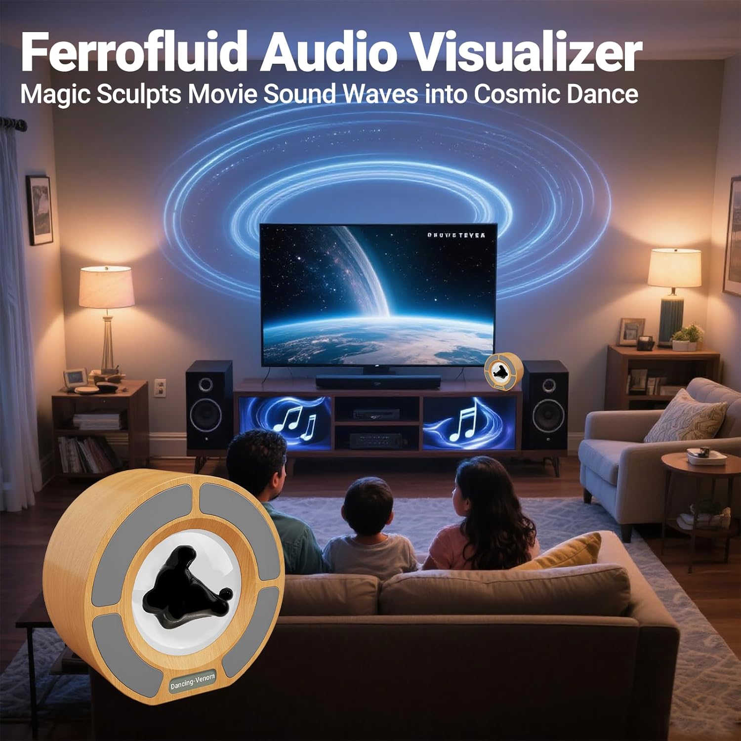 Alltripal Ferrofluid Sound Visualizer, Dancing Ferrofluid Speaker Music Mate, Audio Visualizer Desk Art with Lamp, Christmas for Friend - Desk, Bedroom & Office Display (No Speaker) (Car-Key)