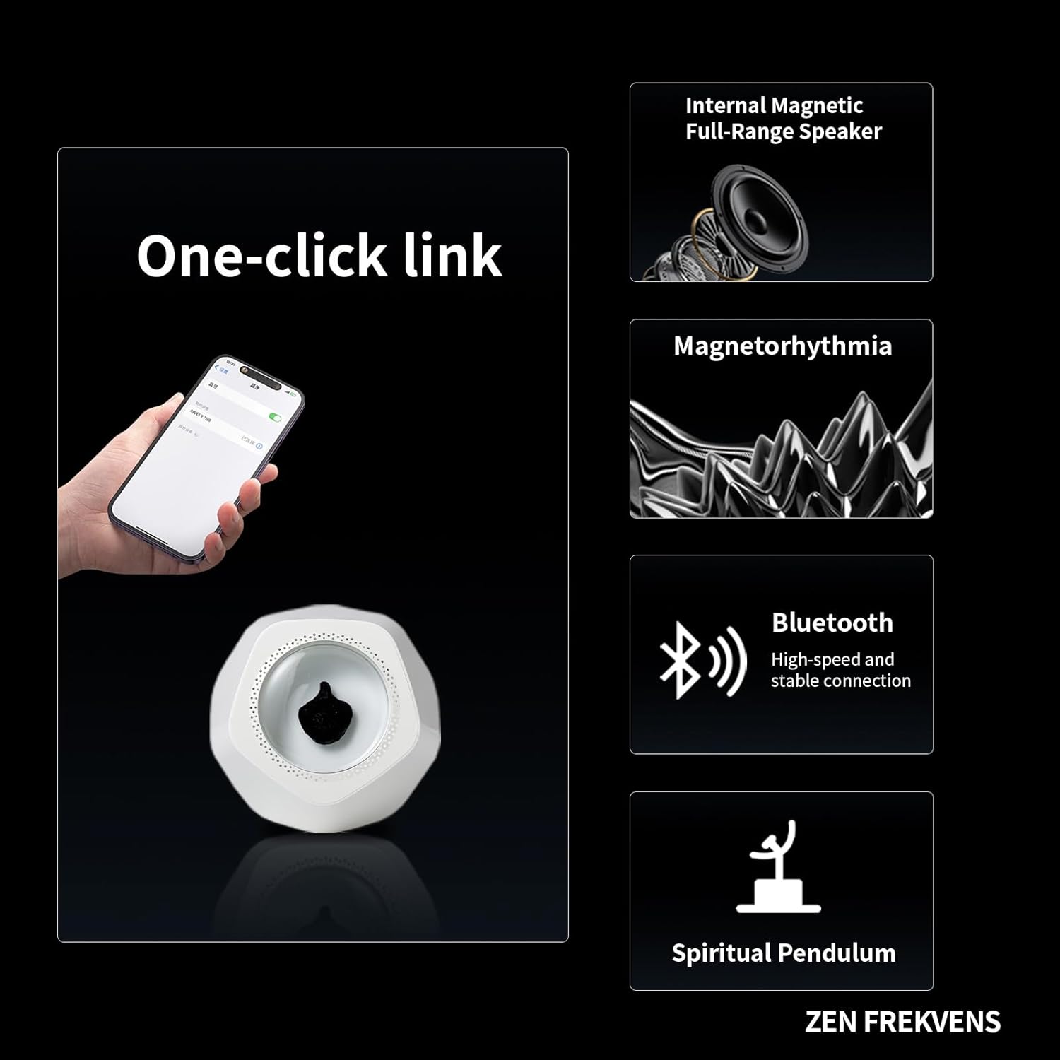 ZenFrekvens Dynamic Ferrofluid Bluetooth Speaker with Rhythm LED Light & Dancing Liquid Display - Interactive Audio Visualizer for Gaming, Desktop, Home Decor (Magnetic Liquid Art in Glass)(White)