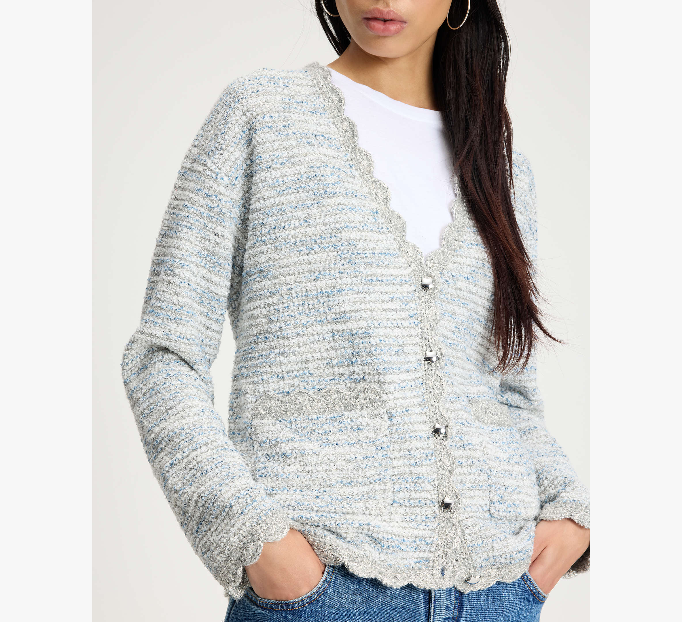 Scalloped Tweed Cardigan