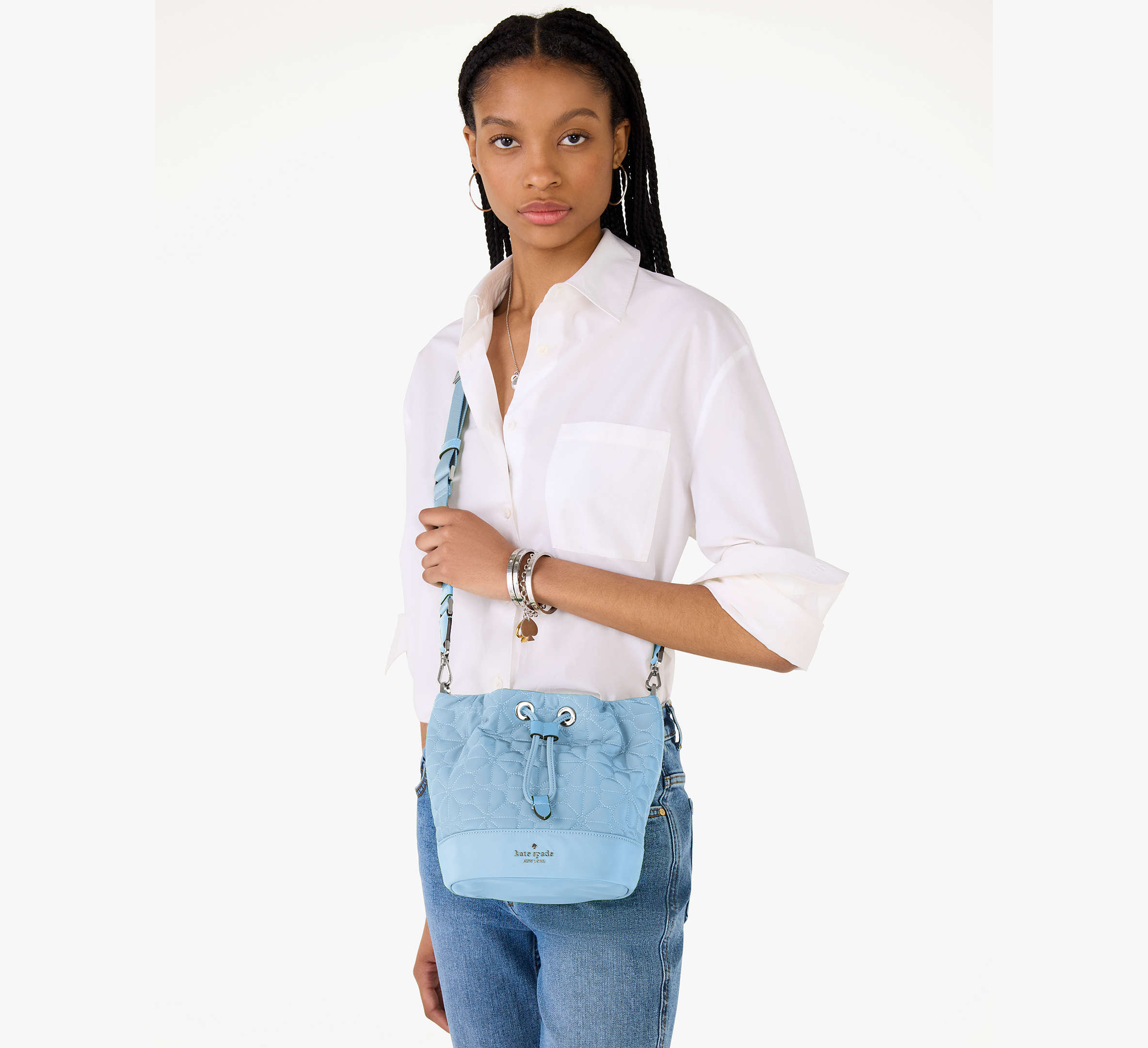 Spade Flower Quilted Fabric Bucket Bag