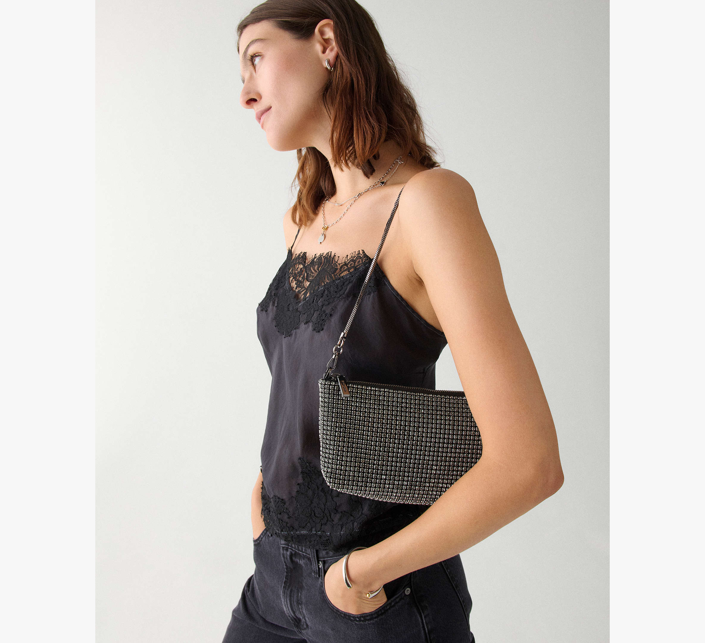Andie Faux Crystal Mesh Small Shoulder
