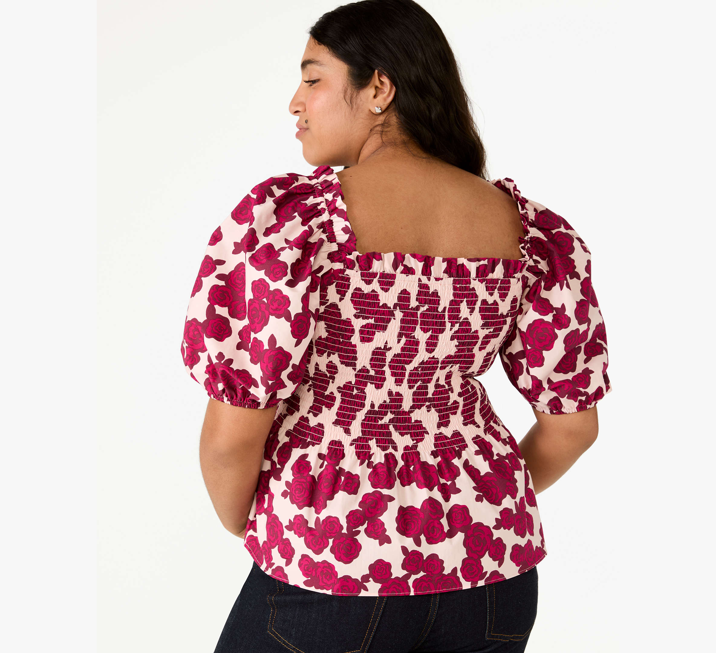 Rosy Florets Puff-sleeve Top
