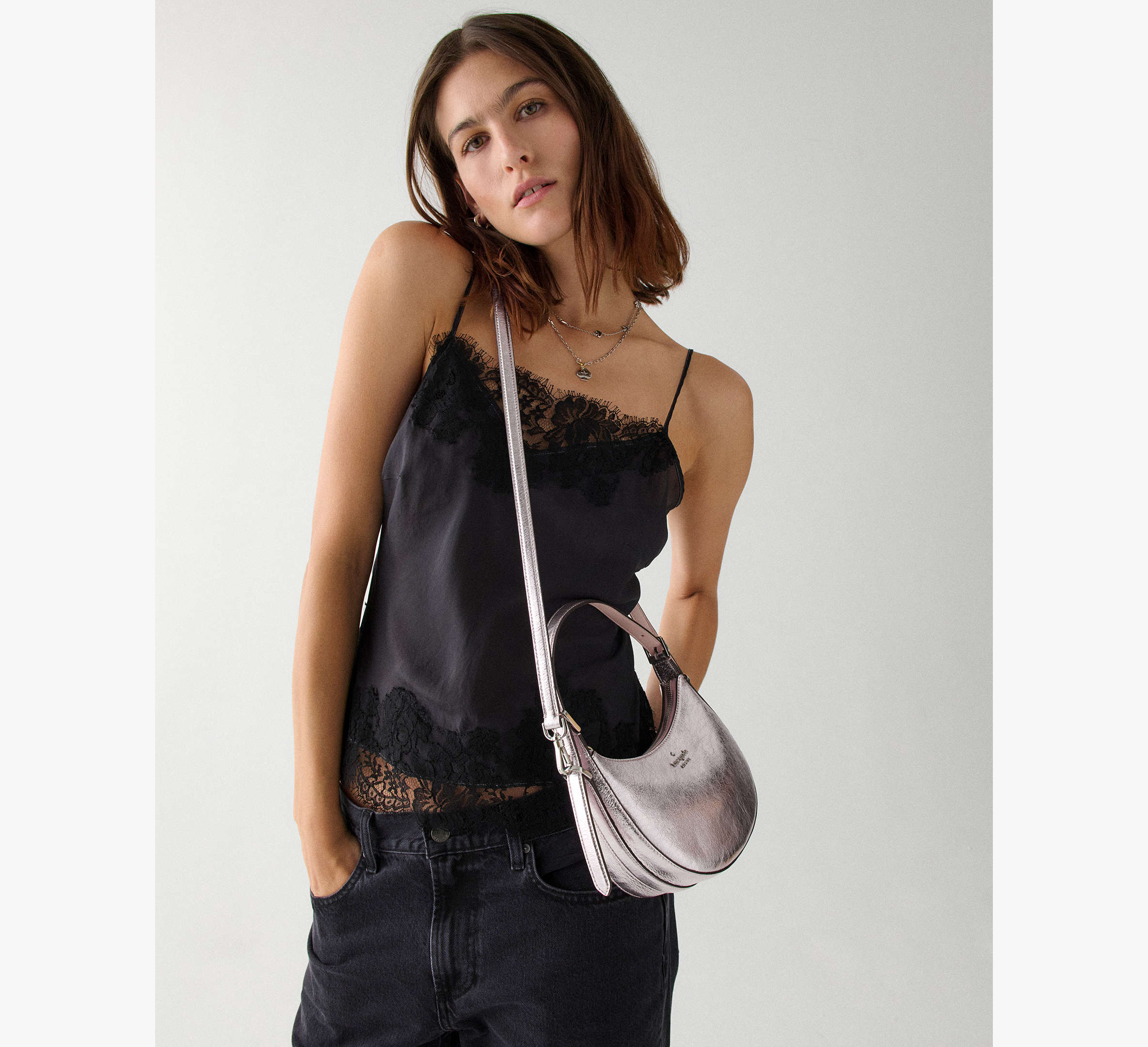 Kate Spade Nova Mirror Metallic Small Crescent Shoulder Bag
