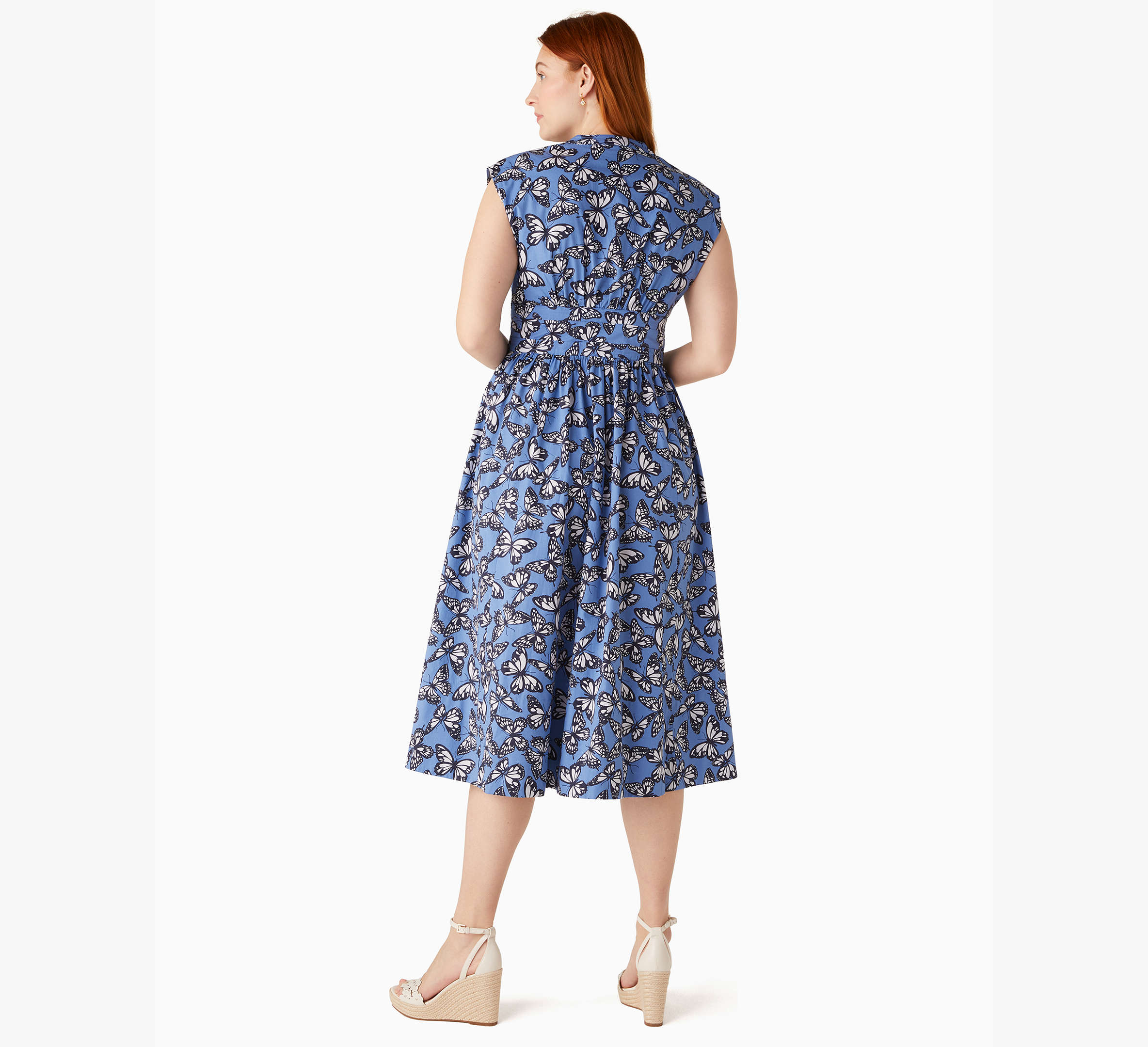 Poplin Bow Butterfly Print Dress