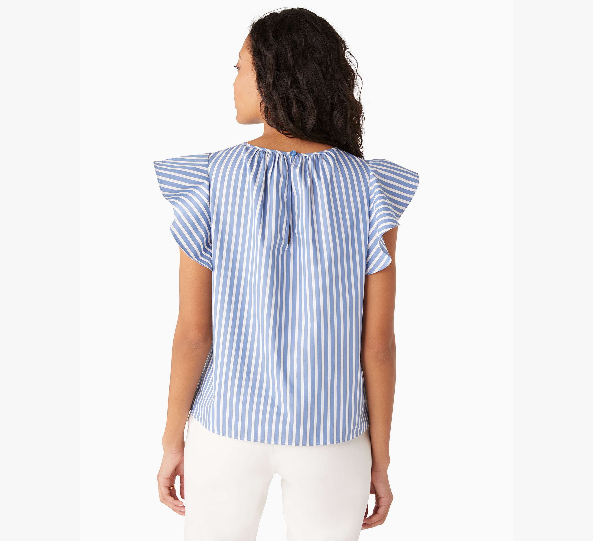 Basket Stripe Flutter-sleeve Top