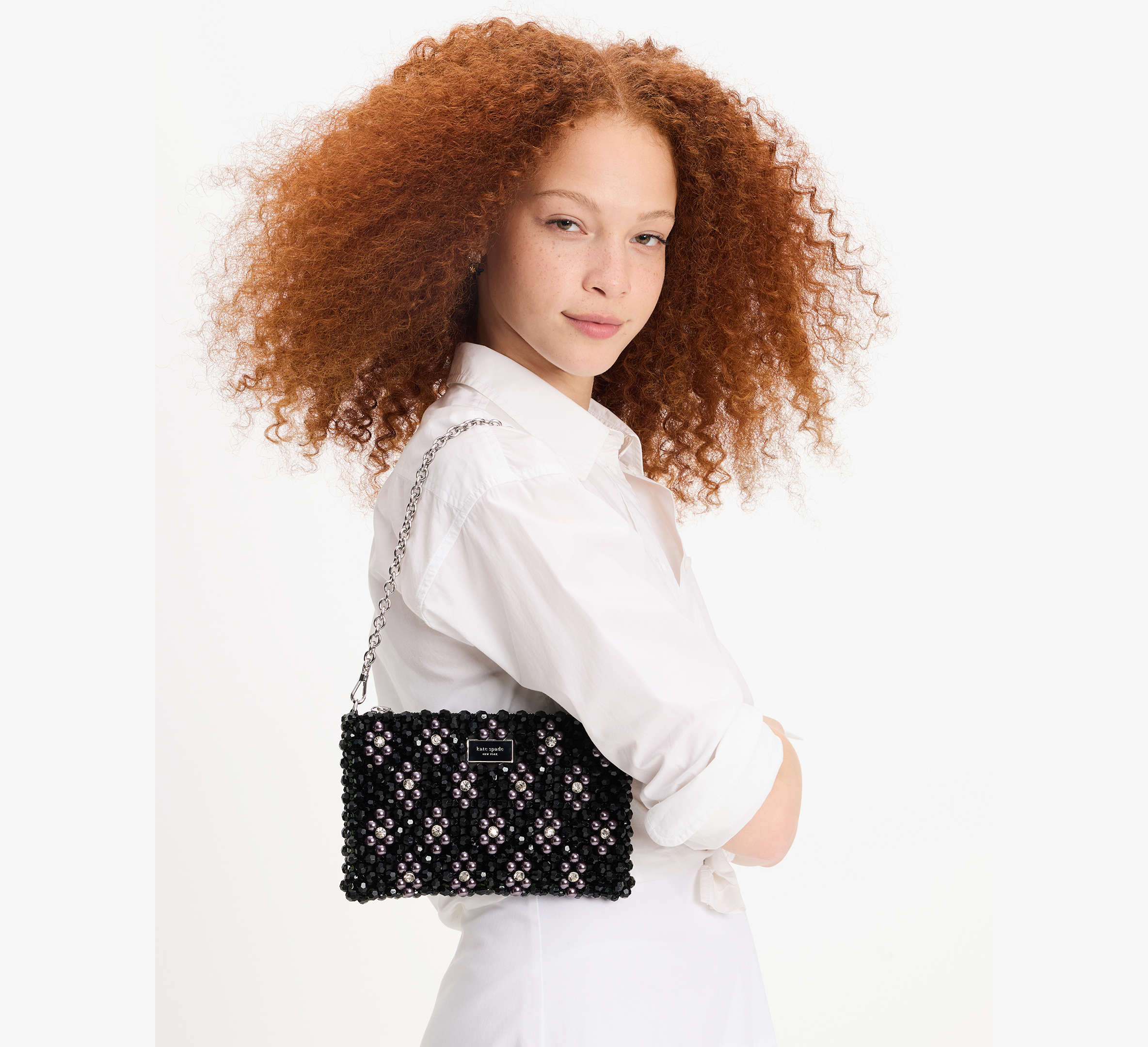 Purl Flower Beaded Mini Shoulder Bag