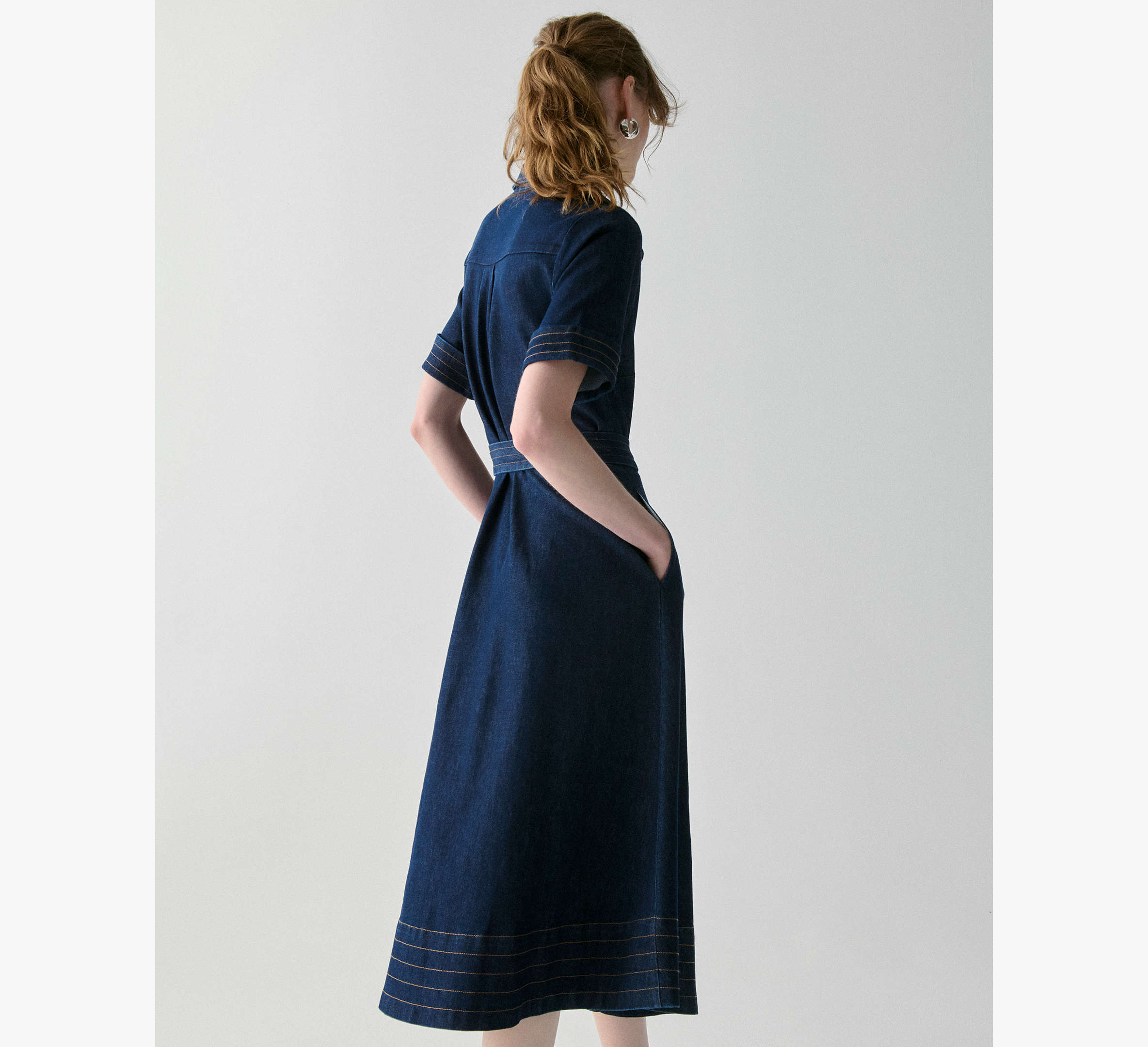 Denim Trapunto Midi Shirtdress