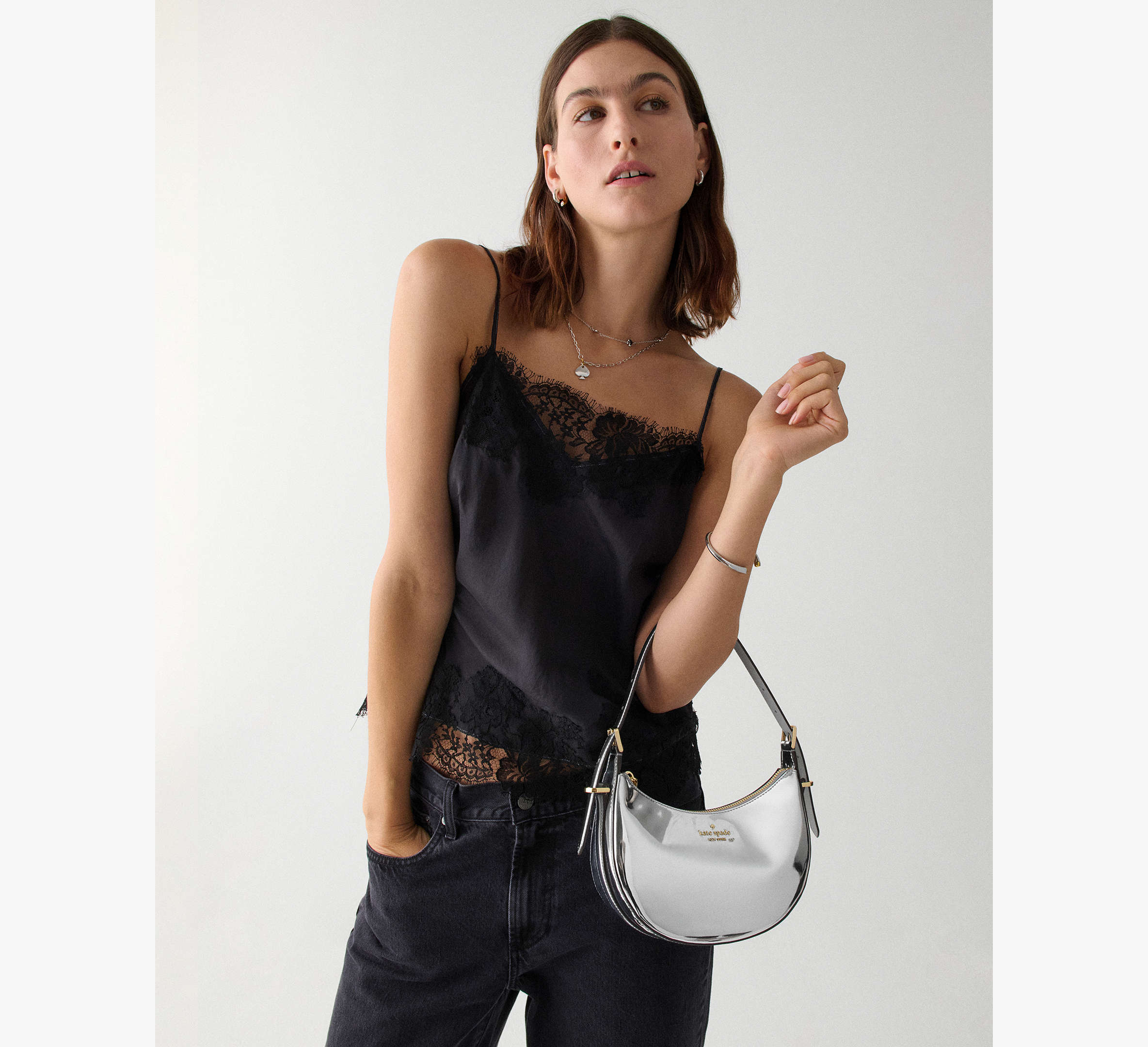 Nova Mirror Metallic Small Crescent Shoulder Bag
