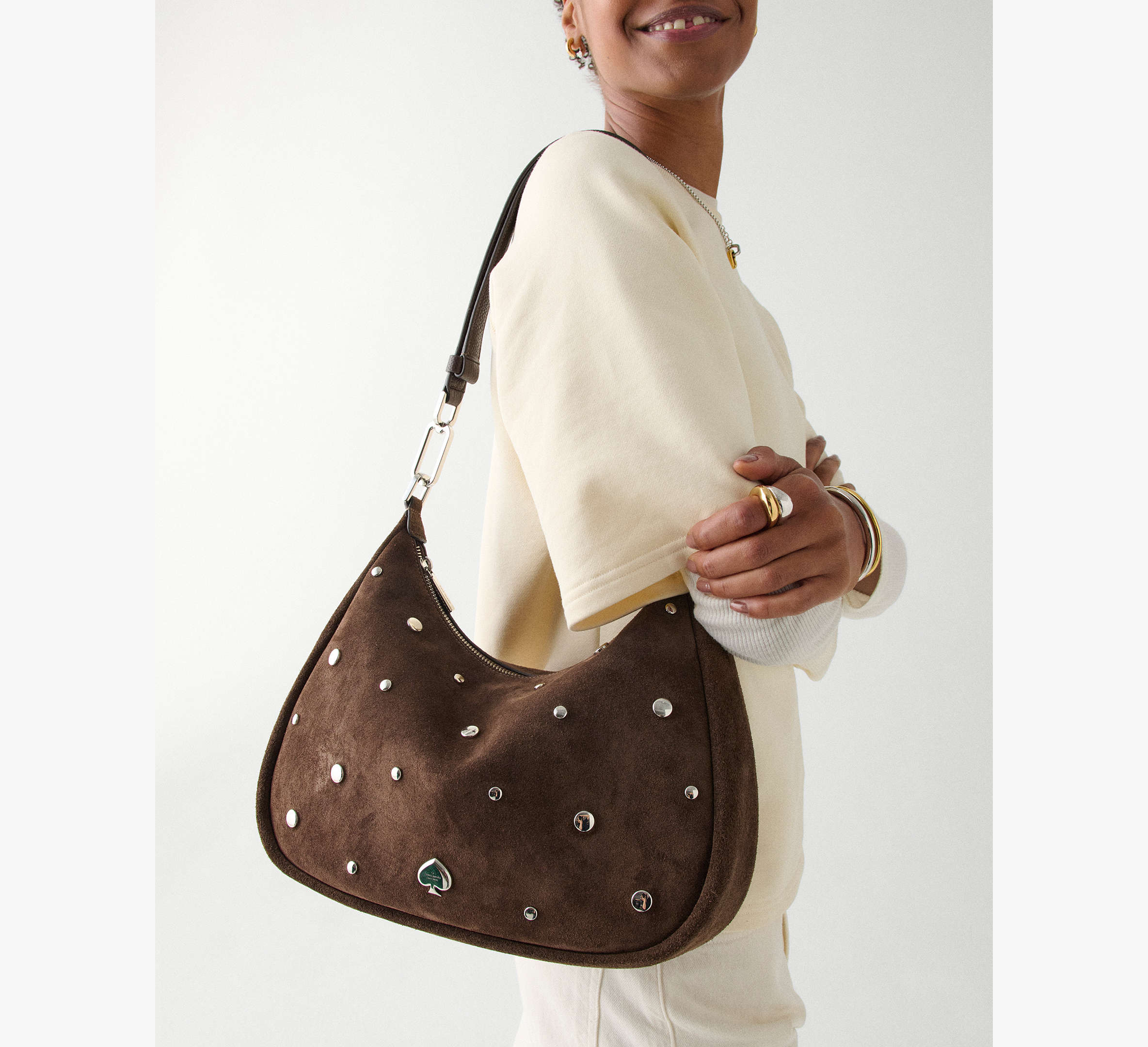 Kayla Suede Studs Large Shoulder Bag