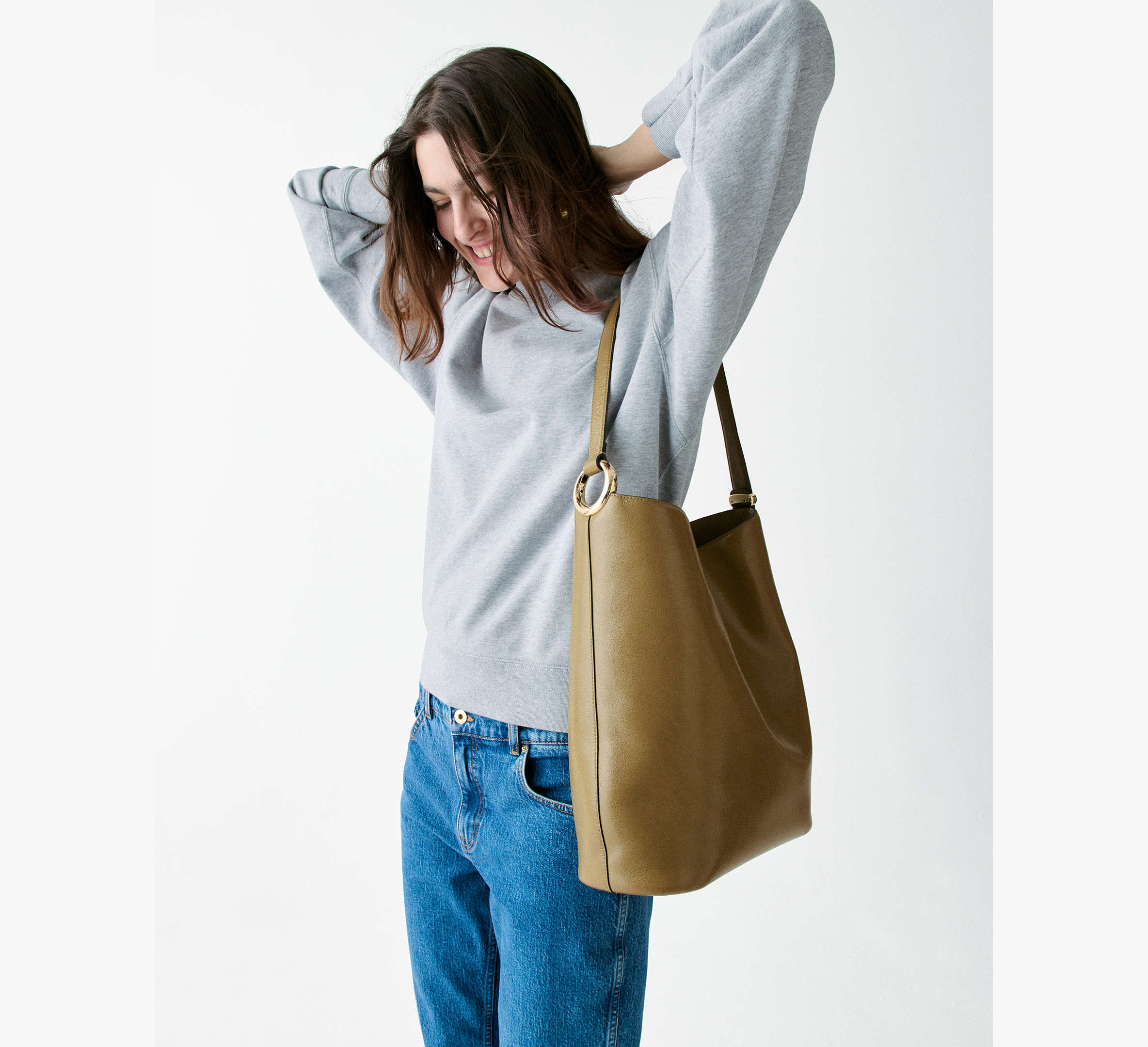 Halo Glazed Leather Large Bucket Bag