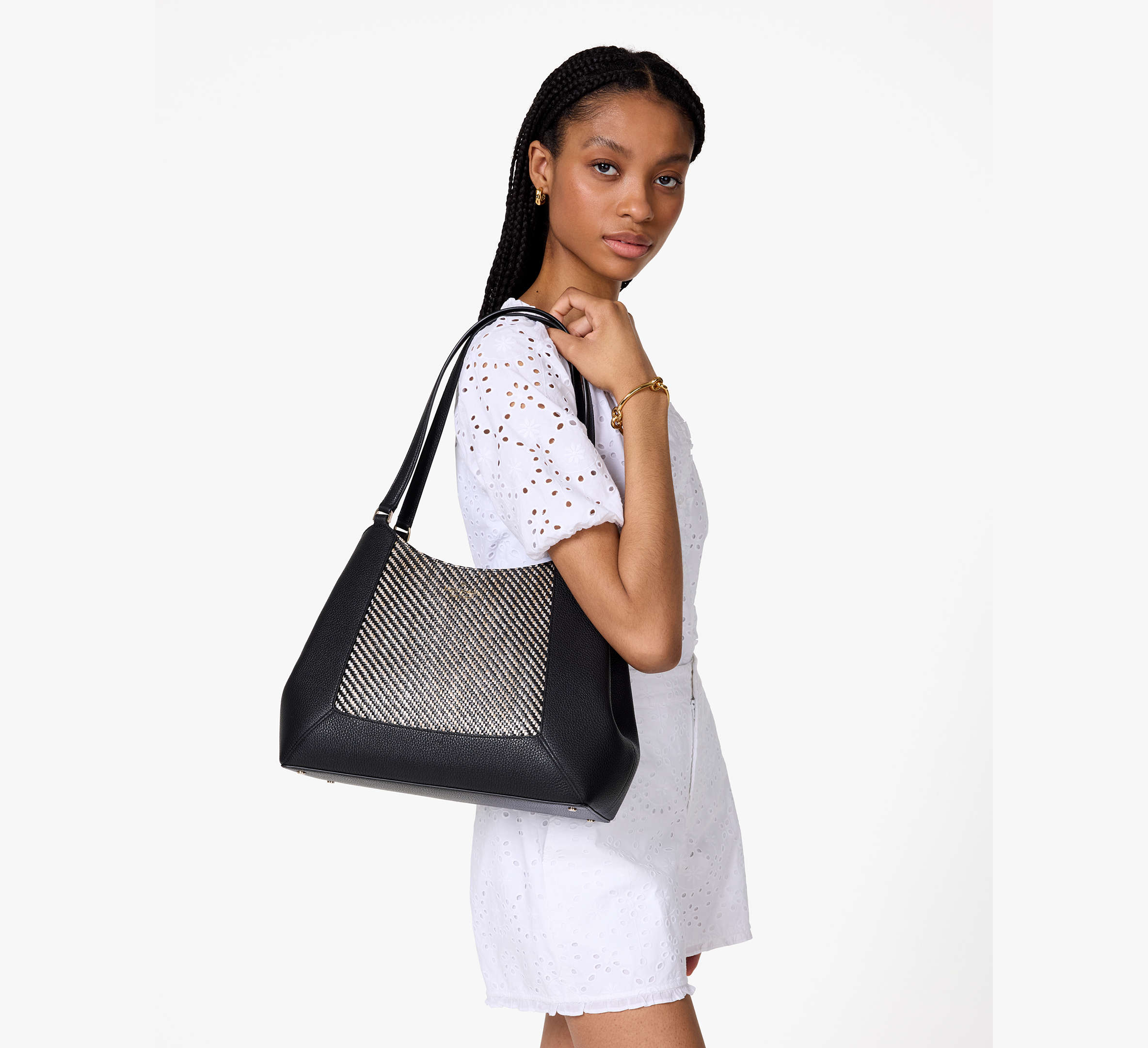 Lena Straw Triple Compartment Shoulder Bag