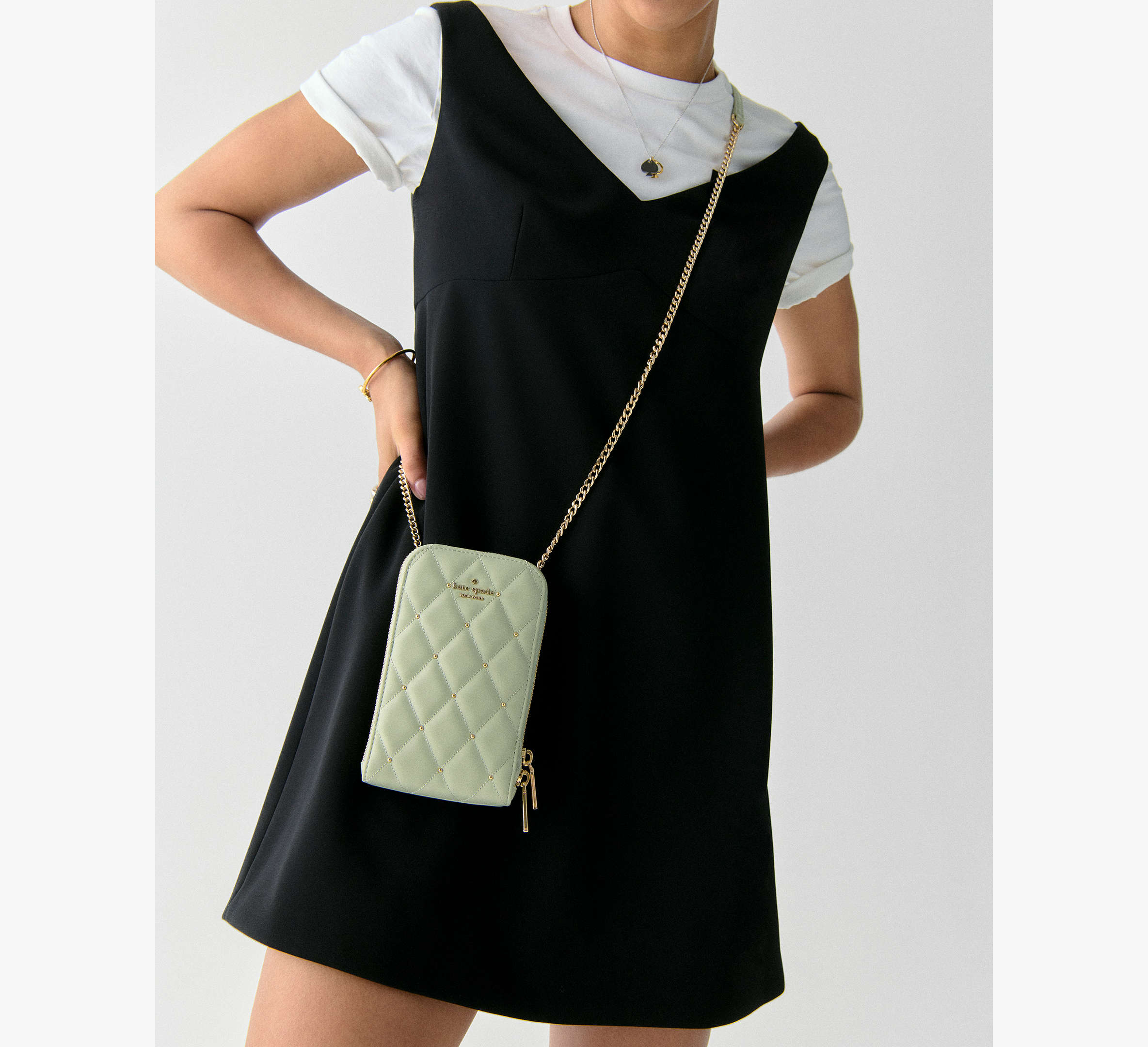 Carey Quilted Studded Phone Chain Crossbody