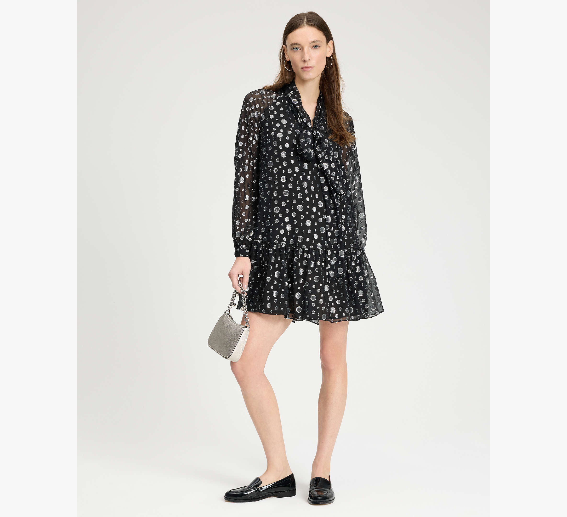 Space Dot Tie-neck Dress