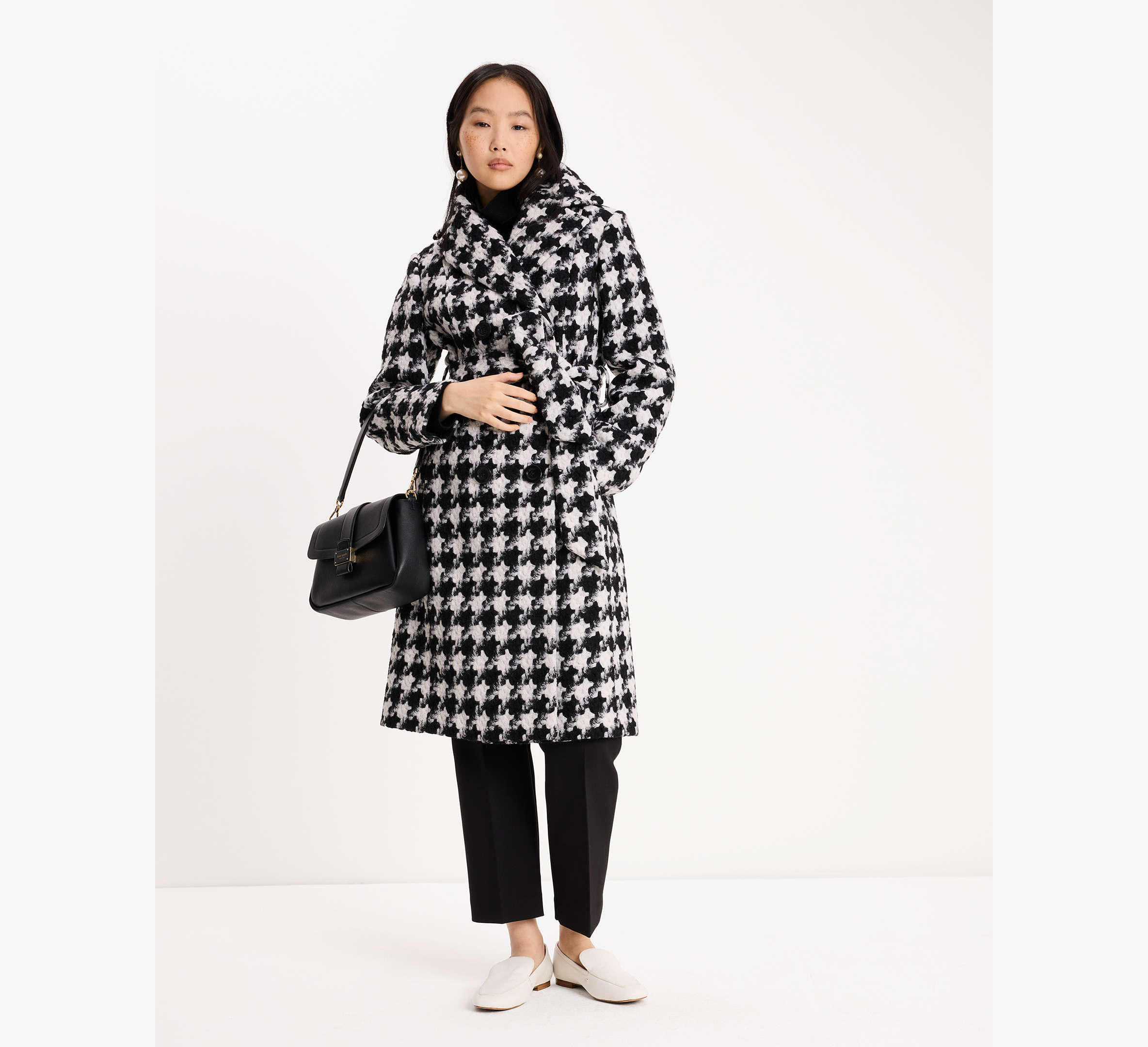 Houndstooth Wool Coat