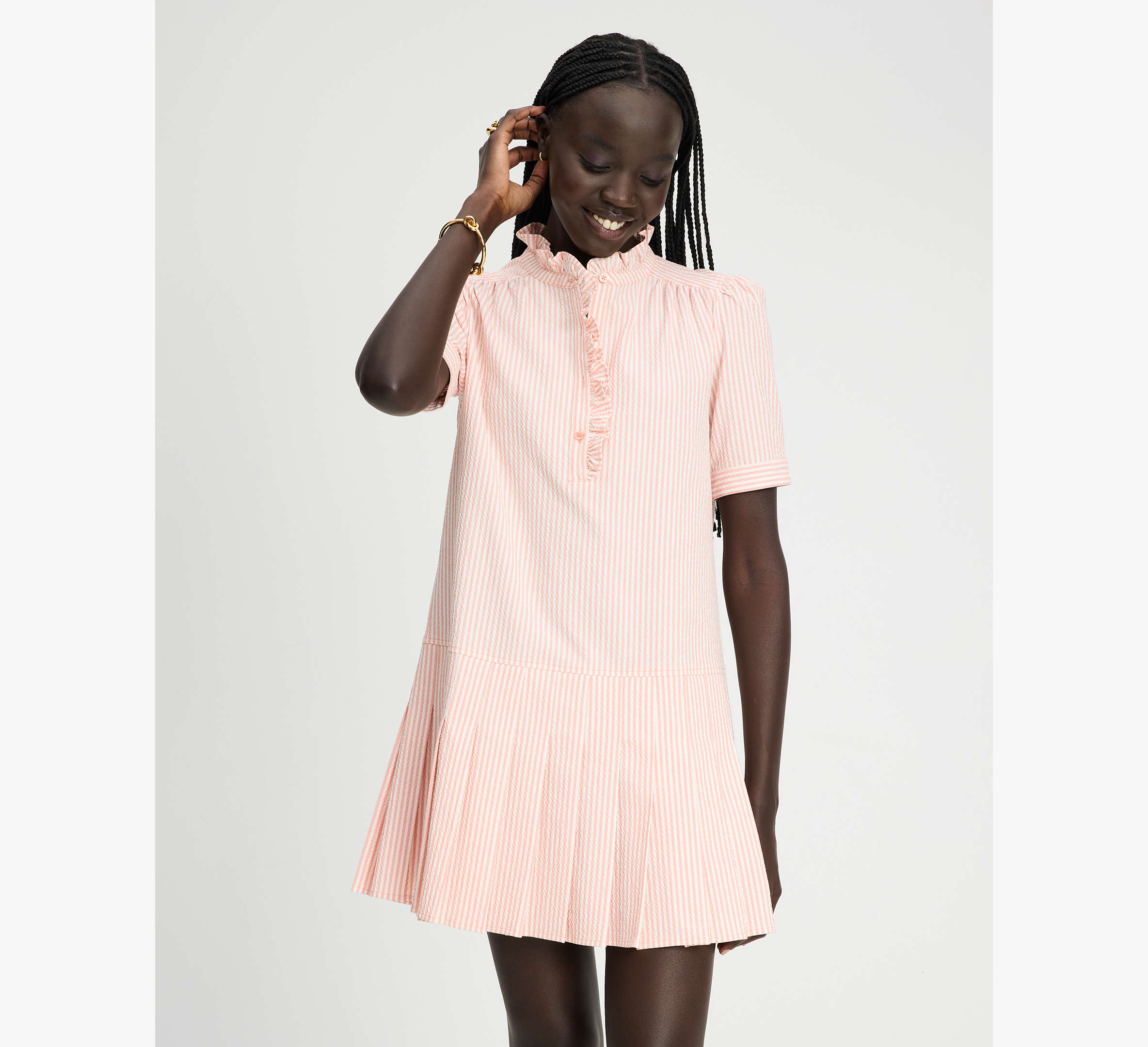 Seersucker Pleated Shirt Dress