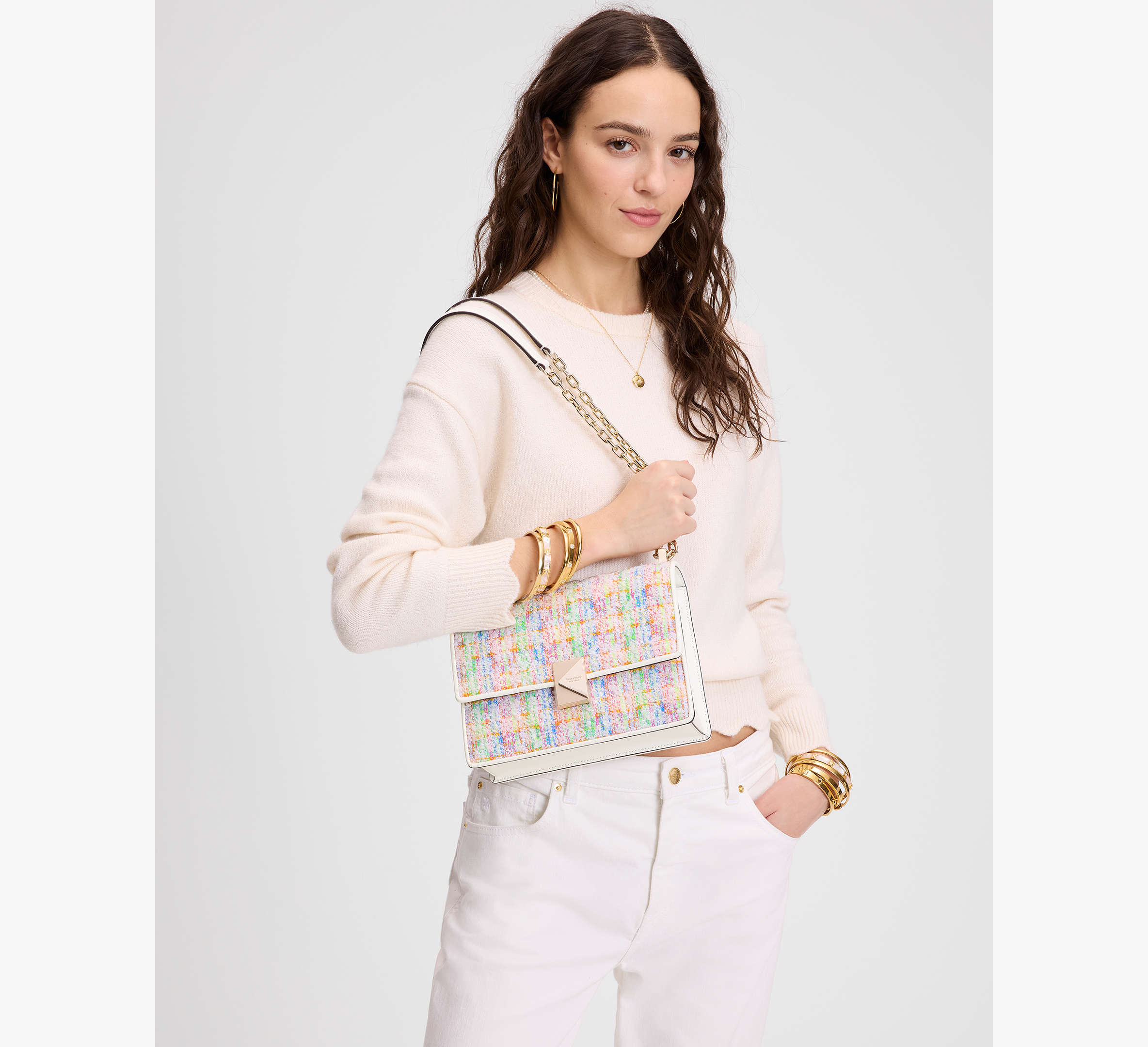 Deco Tweed Chain Shoulder Bag