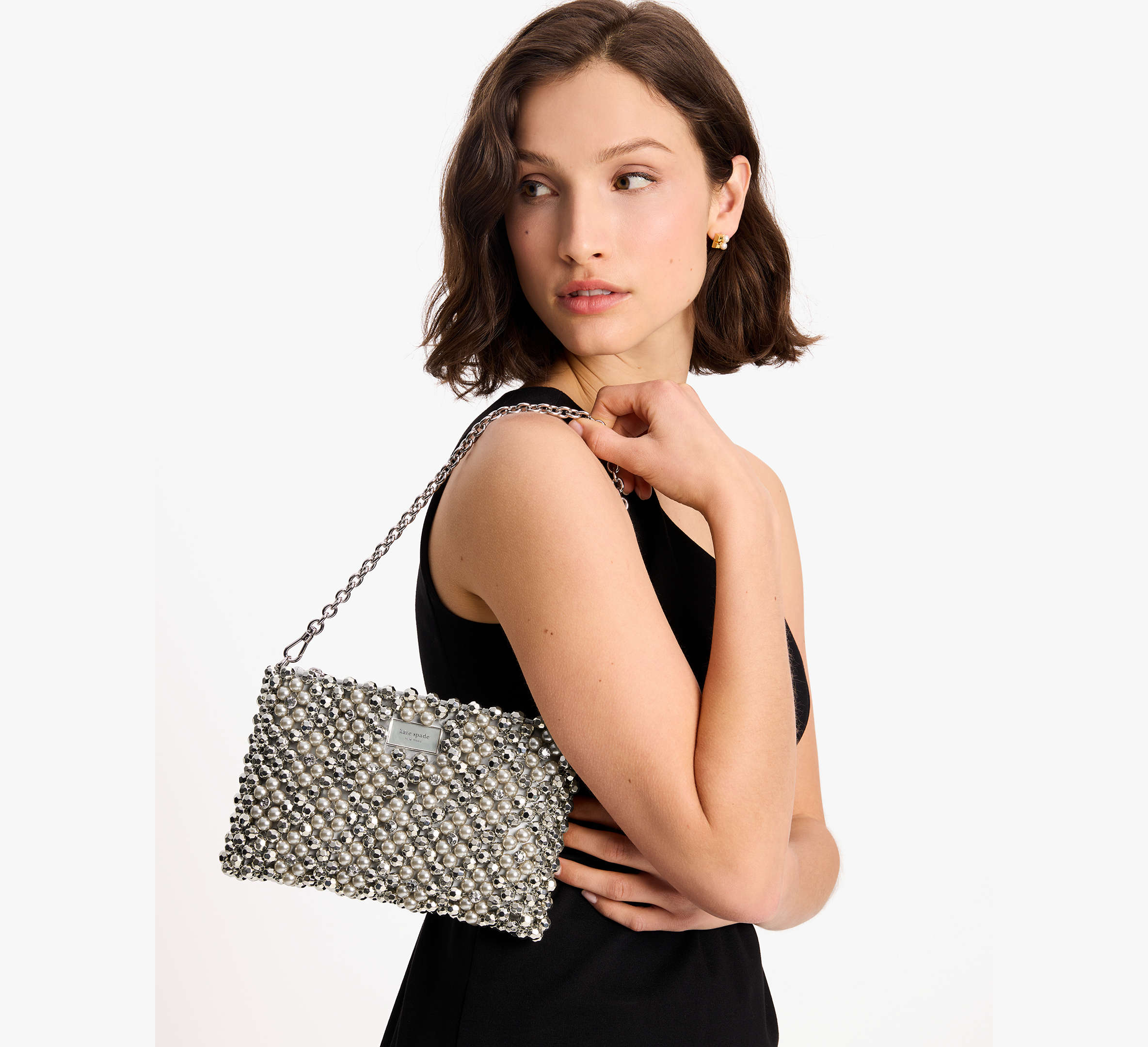 Purl Flower Beaded Mini Shoulder Bag