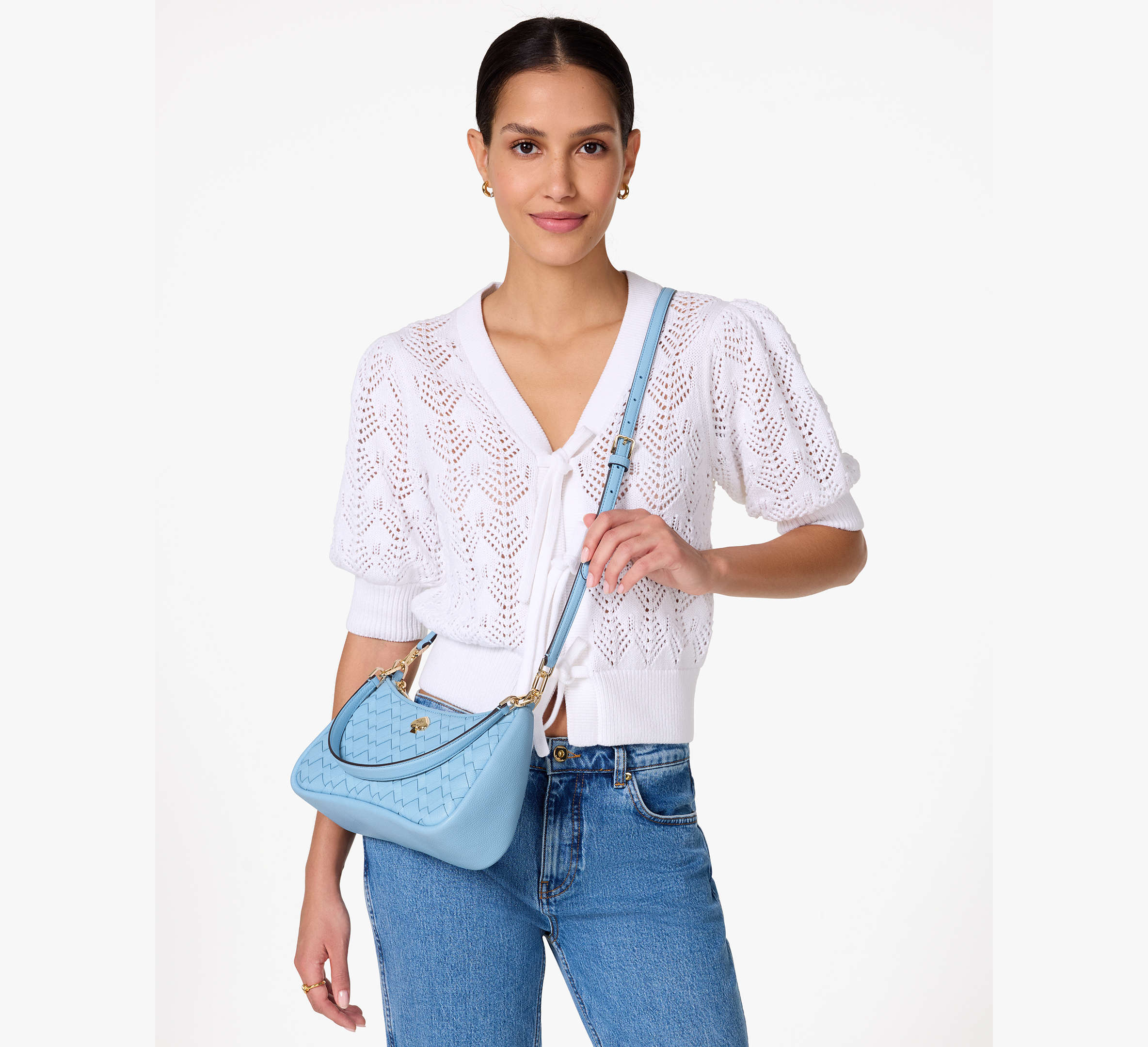 Kayla Woven Leather Small Convertible Shoulder Bag