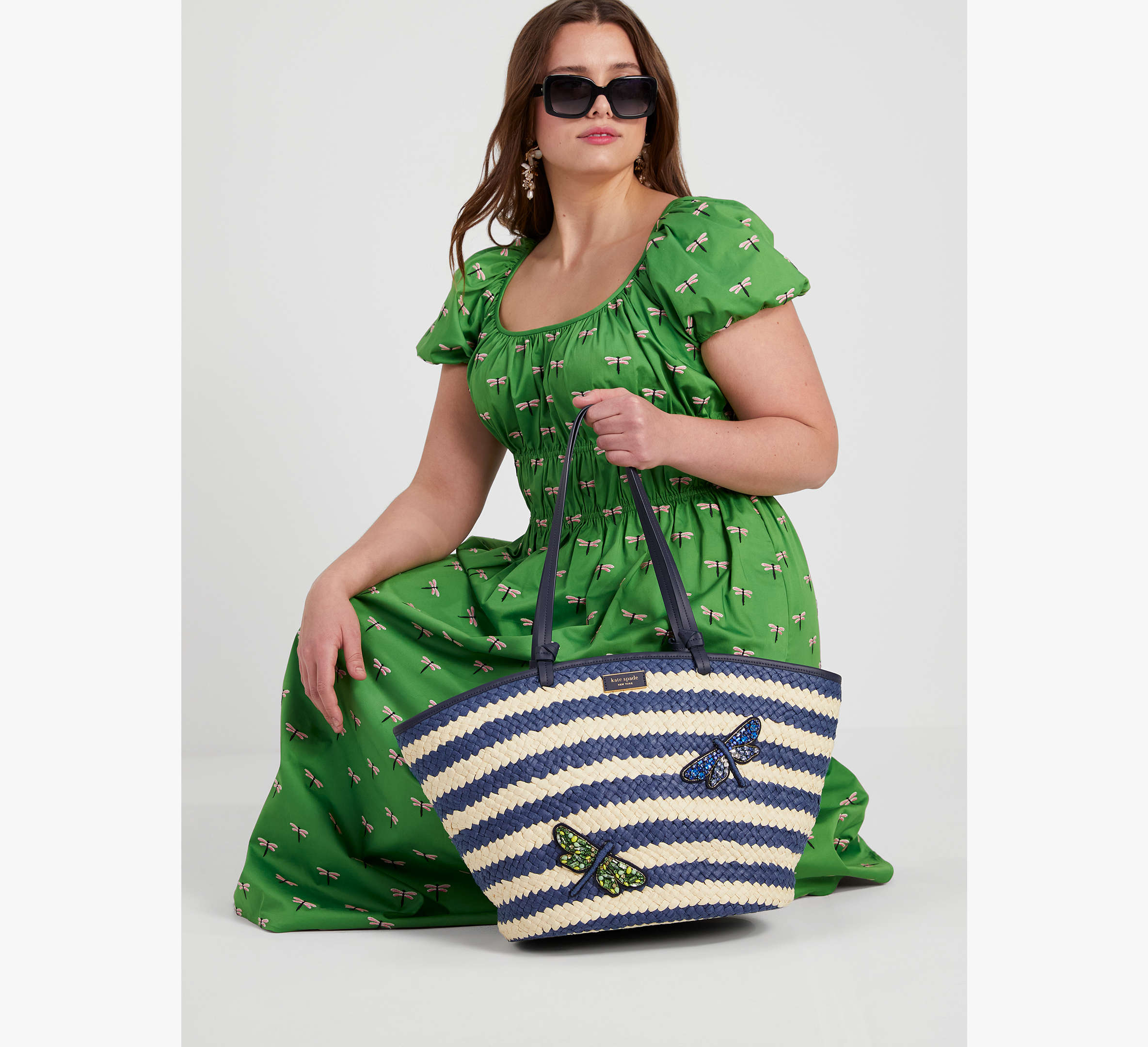 Shore Thing Embellished Striped Straw Large Tote