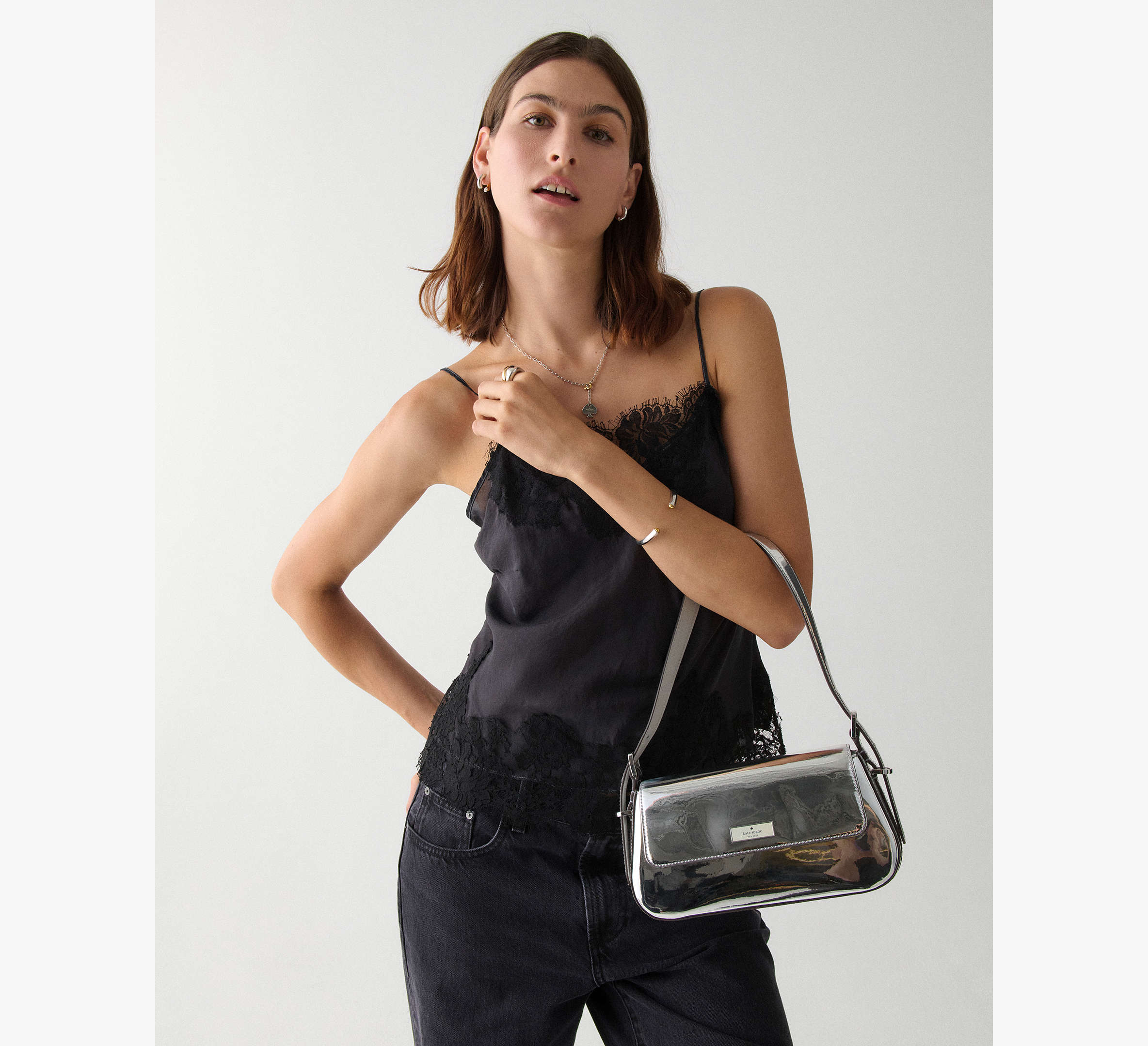 Bridget Mirror Metallic Small Flap Shoulder