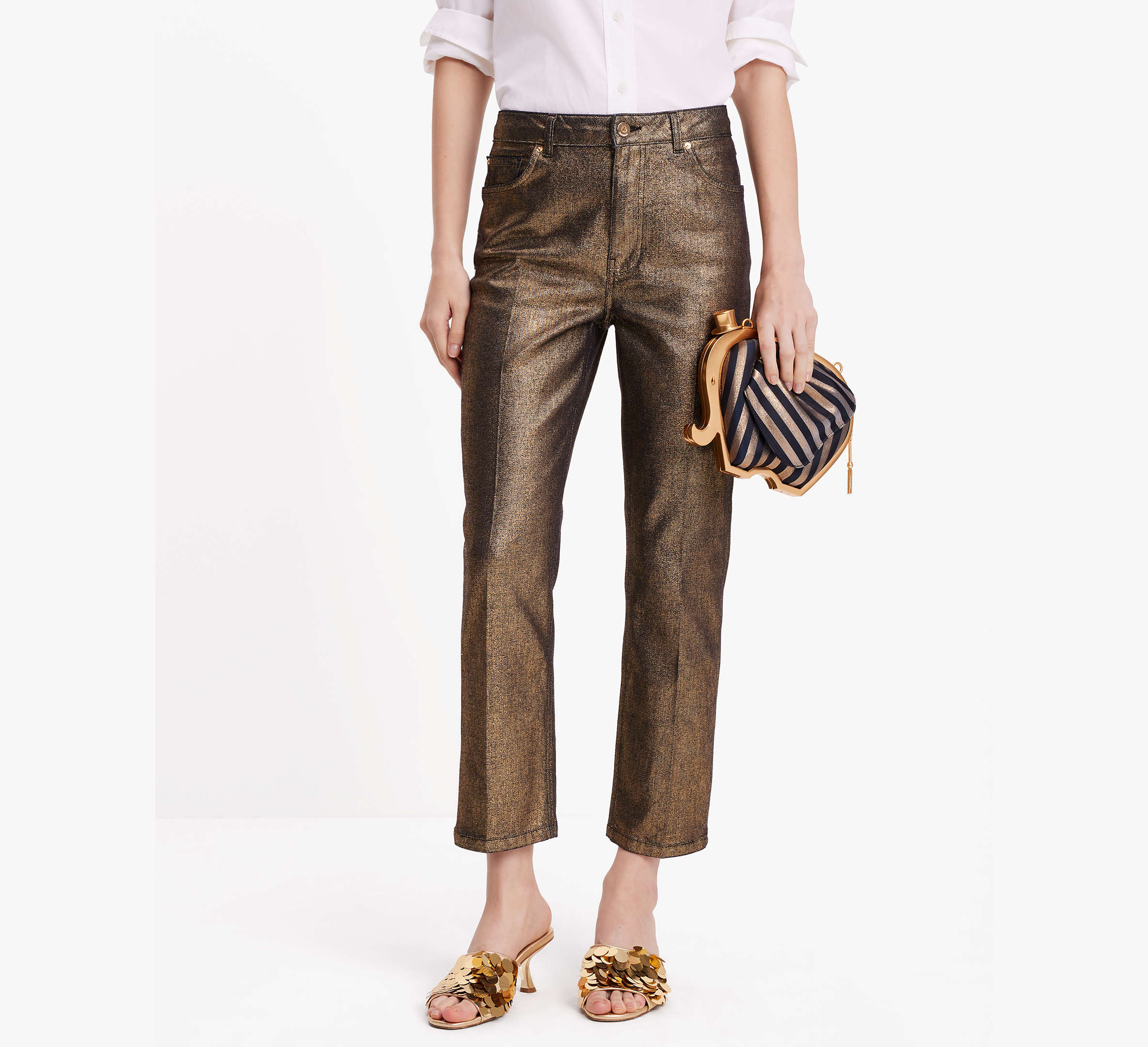 Metallic Straight Leg Denim Pant