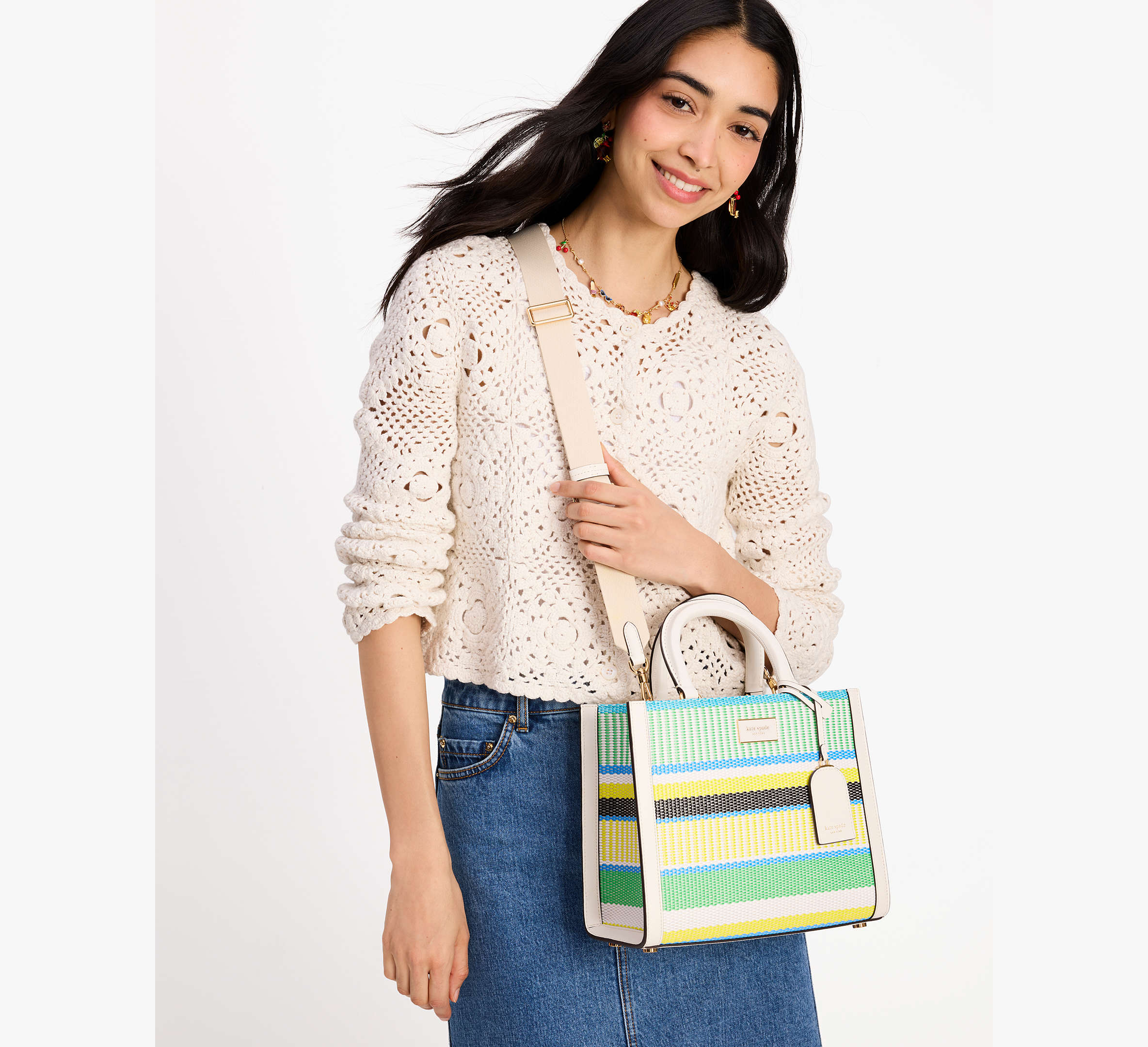 Manhattan Striped Woven Straw Small Tote