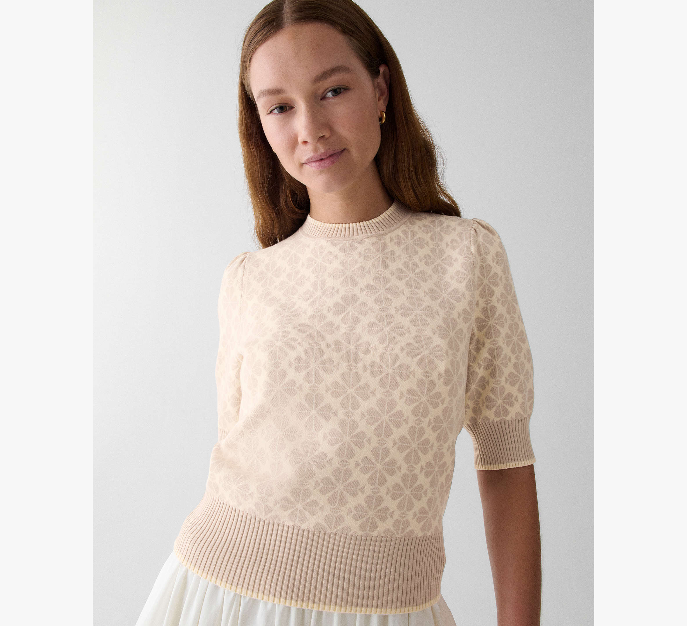 Spade Flower Puff Sleeve Sweater