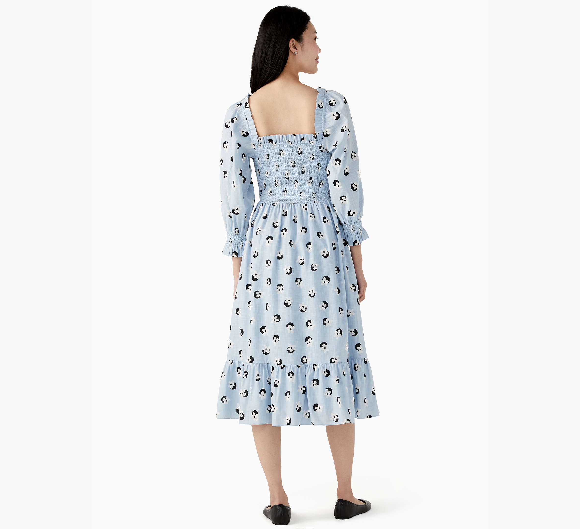 Floral Dot Smocked Midi Dress