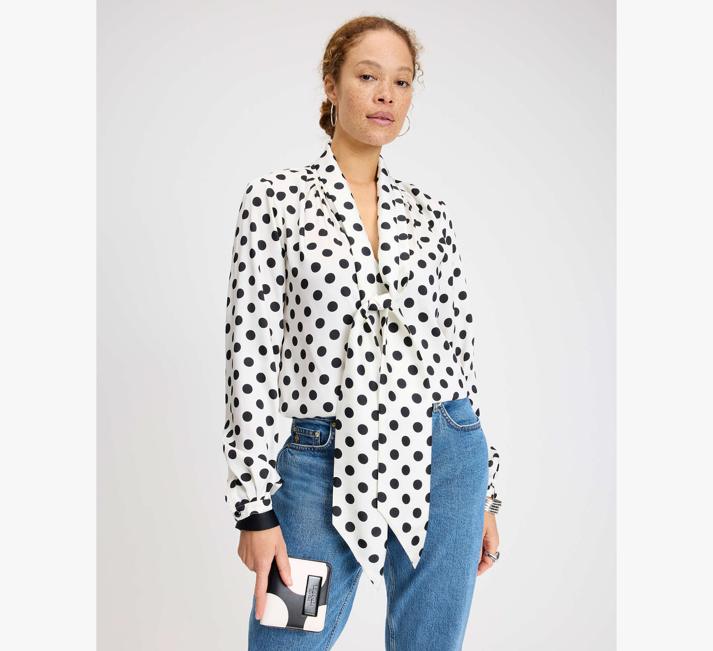 Breezy Dot Tie-neck Shirt