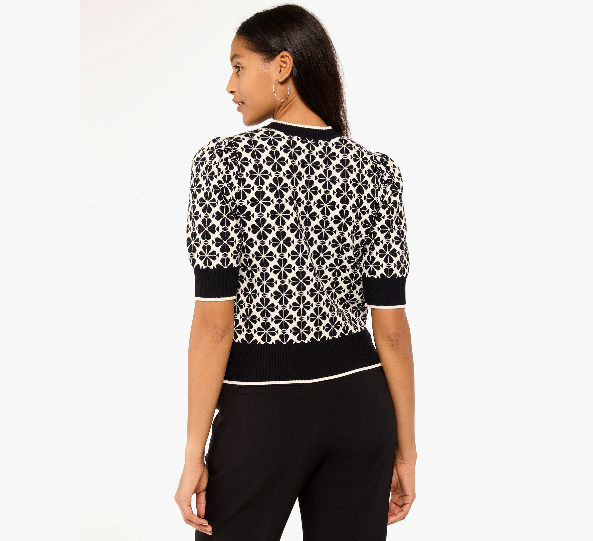 Spade Flower Puff Sleeve Sweater