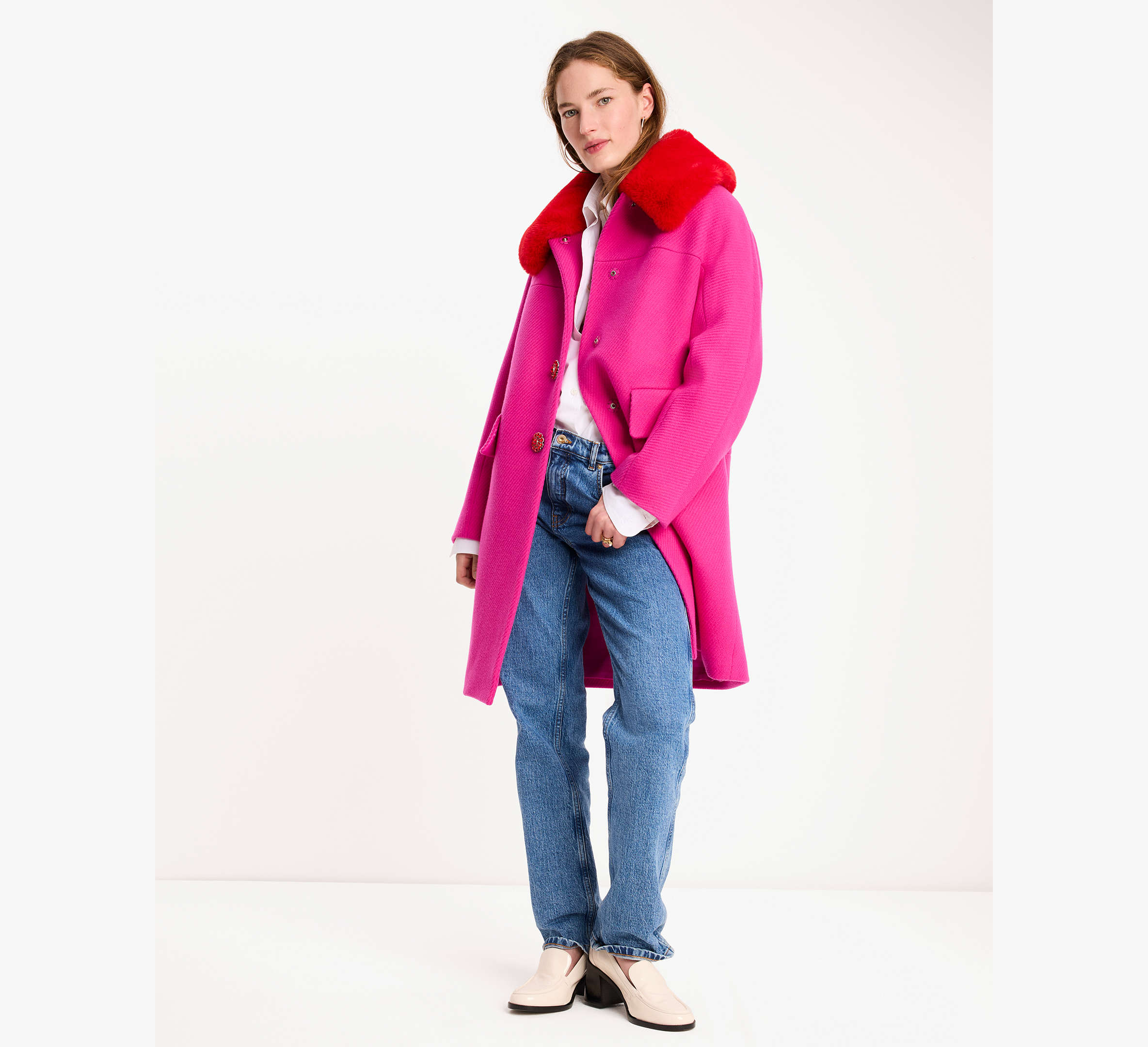 Faux Fur Wool Coat