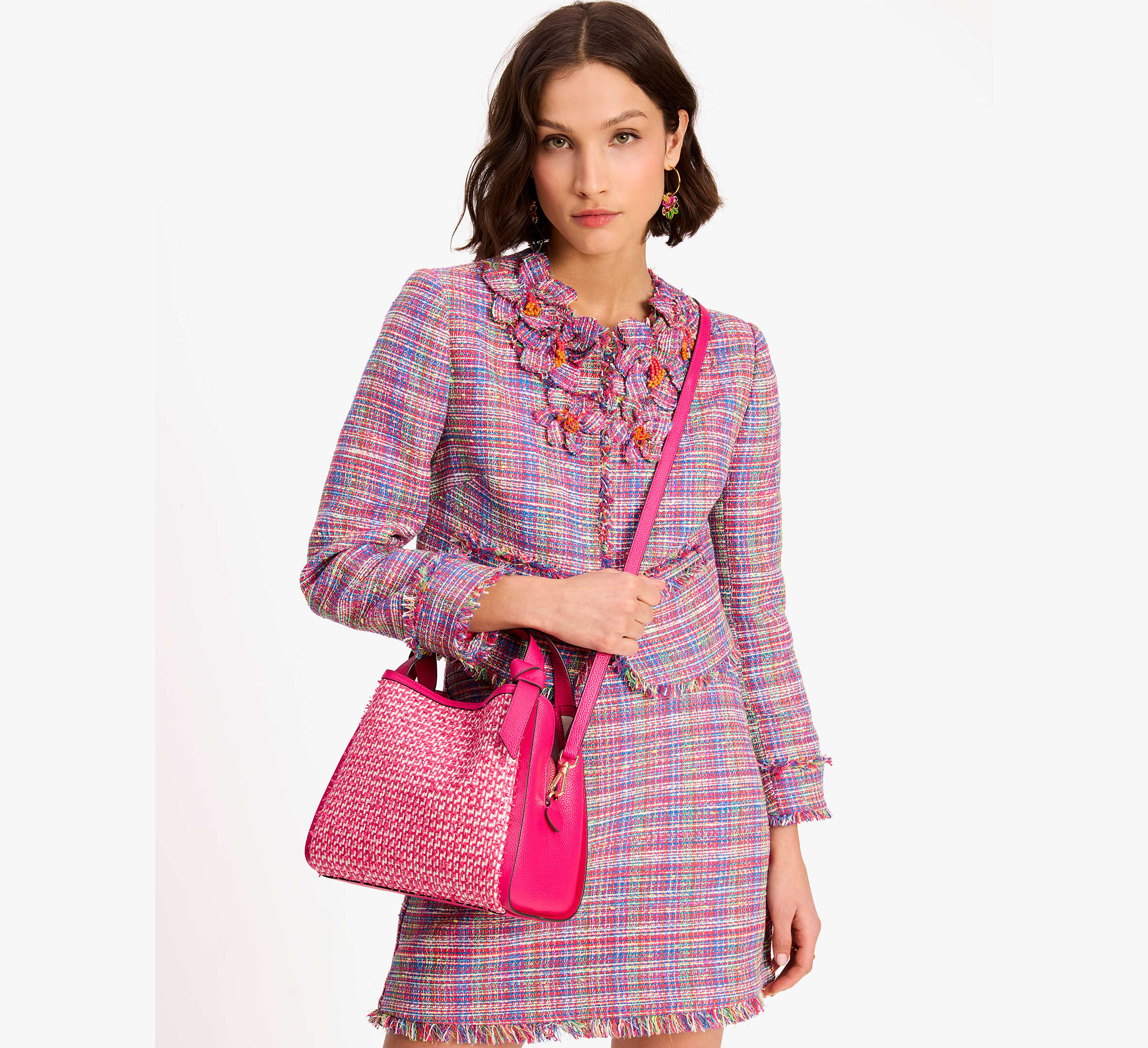 Kate Spade Knott Raffia Tweed Medium Crossbody Tote