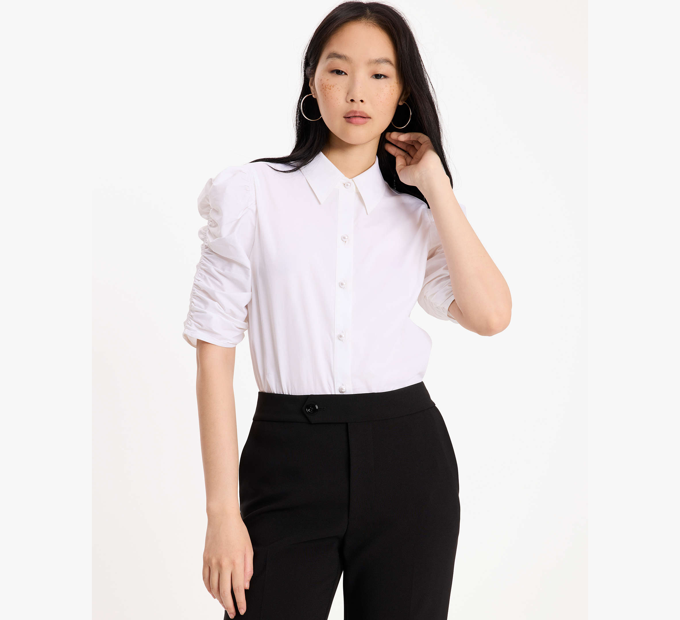 Ruched Poplin Shirt