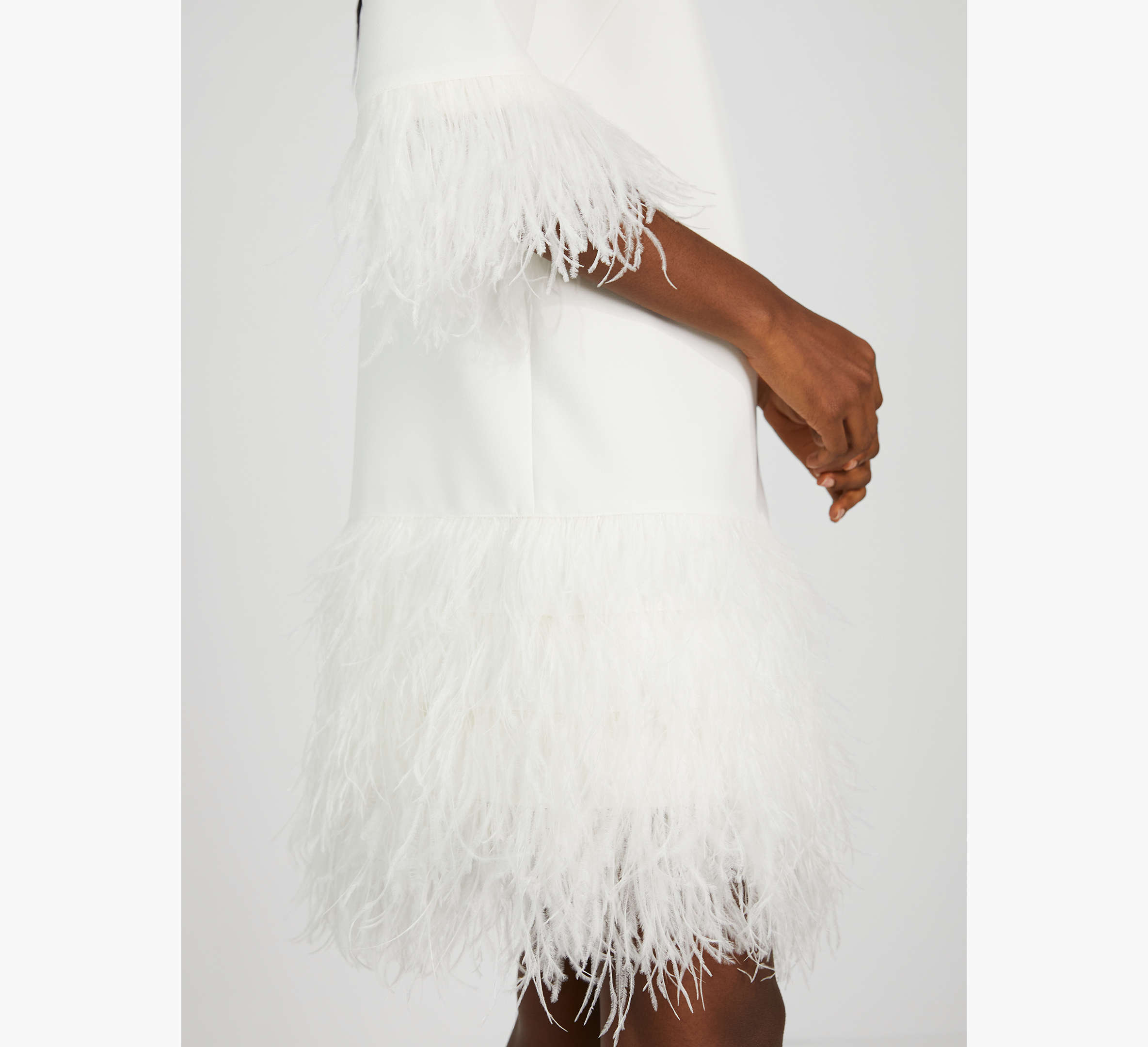 Feather Trim Crepe Dress