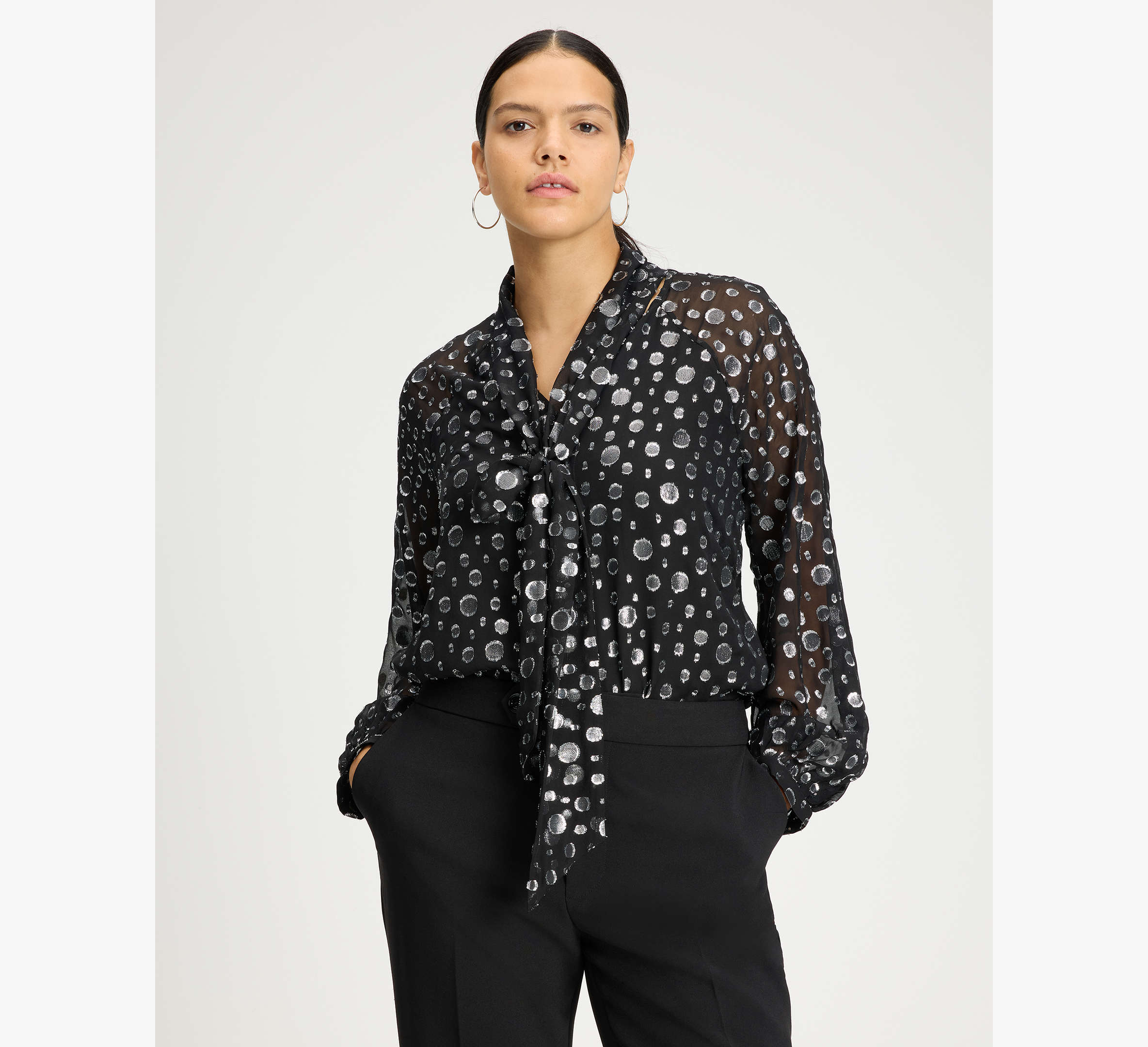 Space Dot Tie-neck Shirt