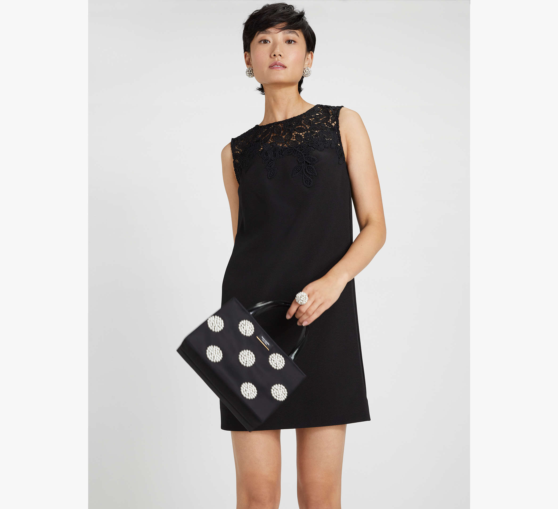 Ribbon Lace Applique Crepe Dress