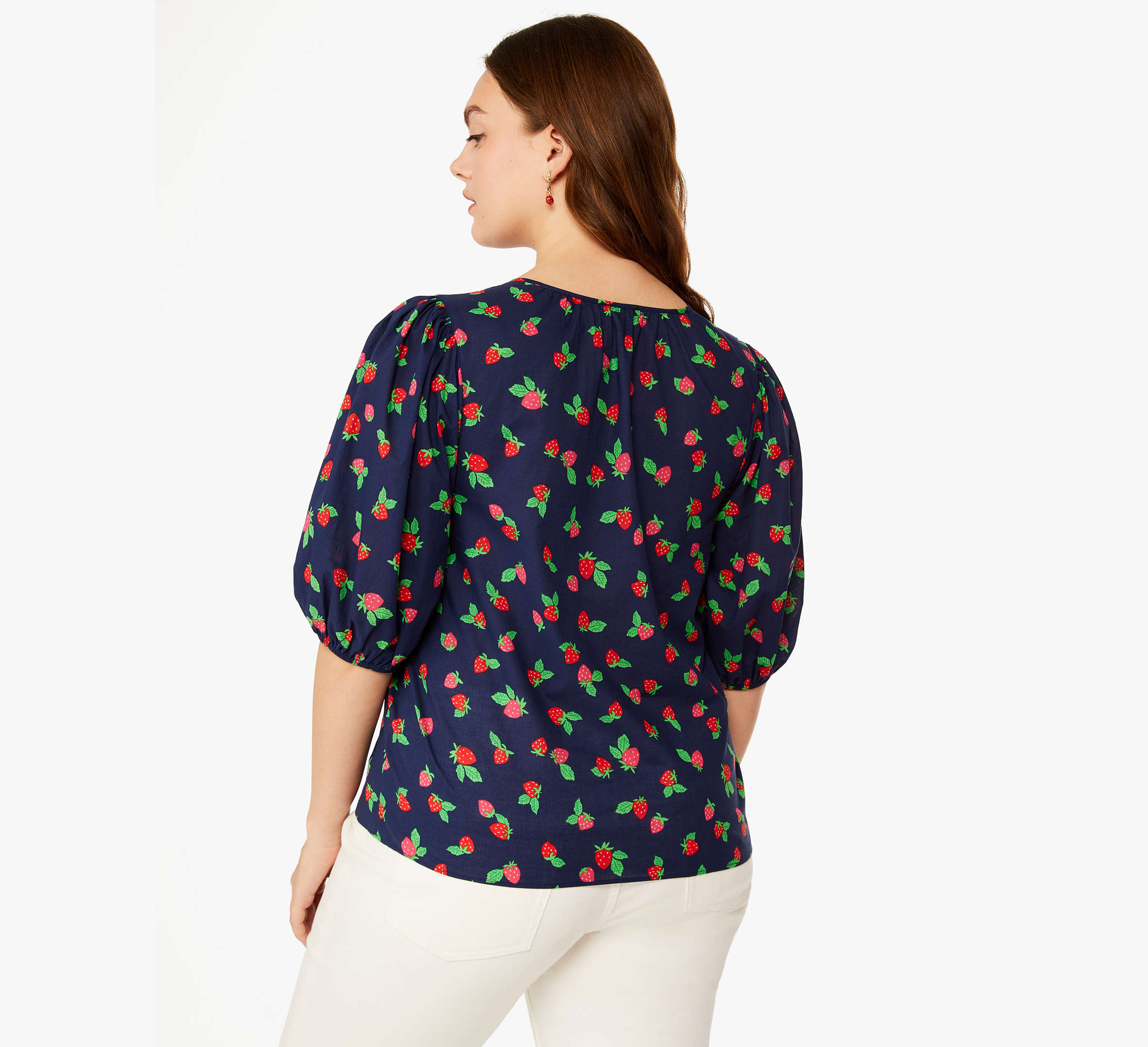 Tossed Strawberry Puff Sleeve Top