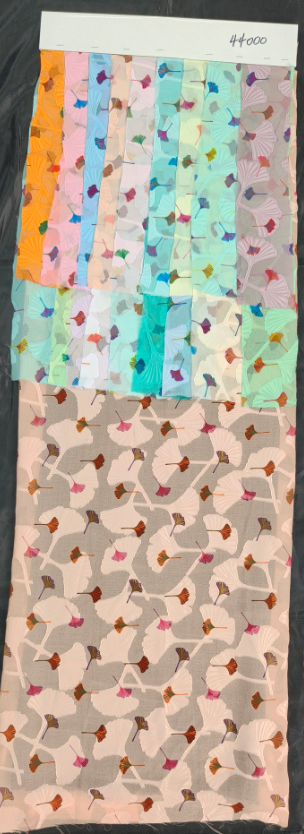 44000 Tissu lin mélangé gaufré au motif de feuille de ginkgo + impression