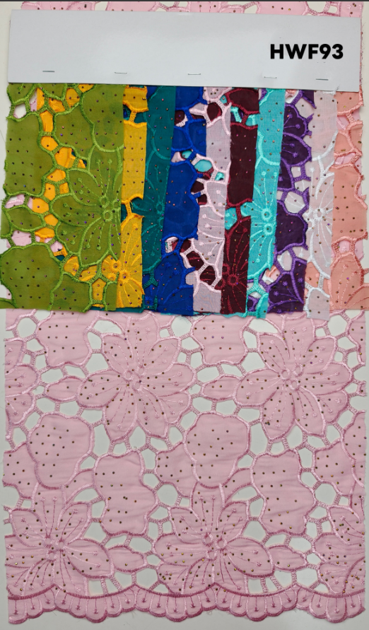 HWF93 Tissu imitation coton unicolore avec découpe laser et application de strass