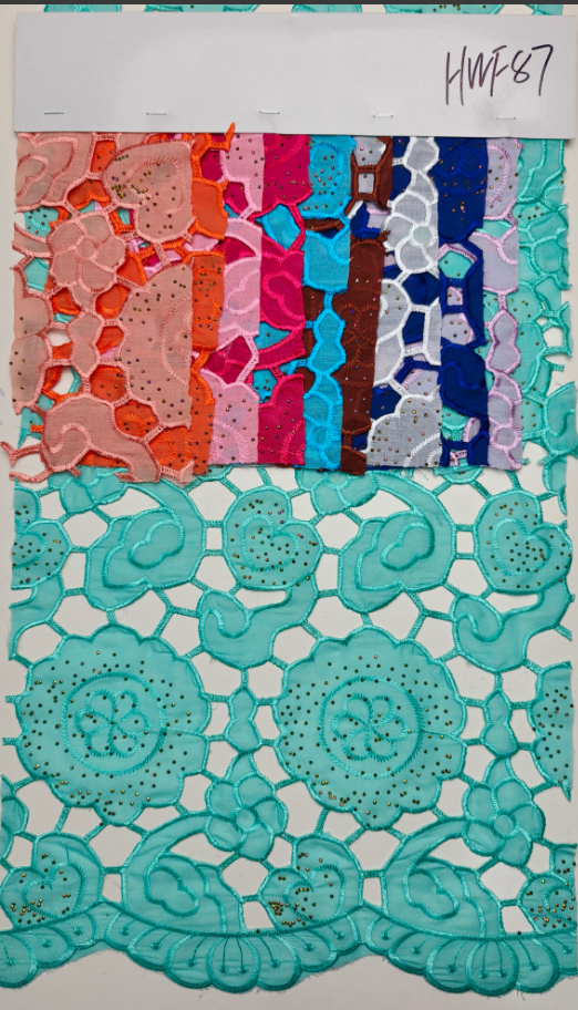 HWF87 Tissu imitation coton unicolore avec découpe laser et application de strass