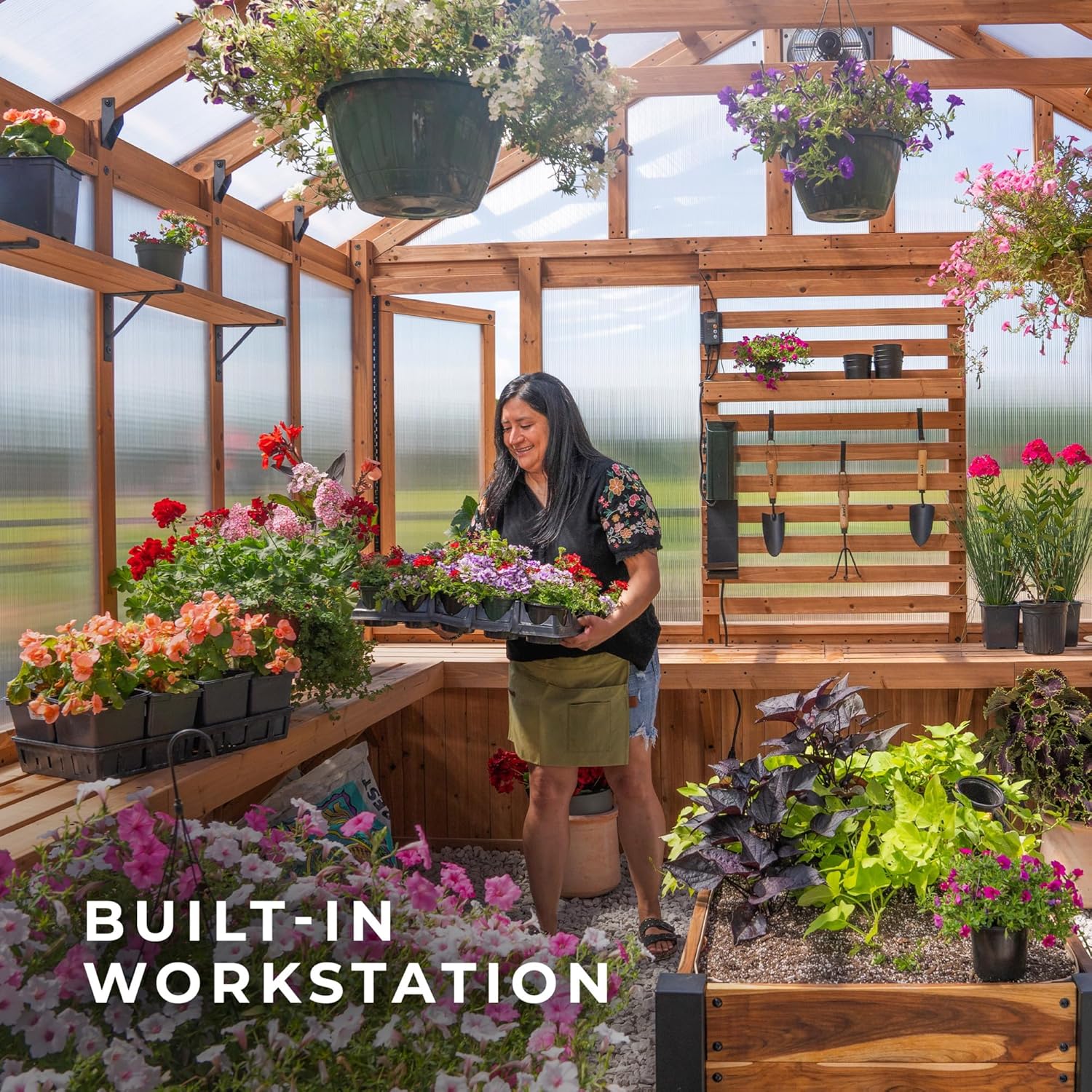 Backyard Discovery Bellerose XL 13' x 11' Cedar Wood and Polycarbonate Walk-in Greenhouse Kit