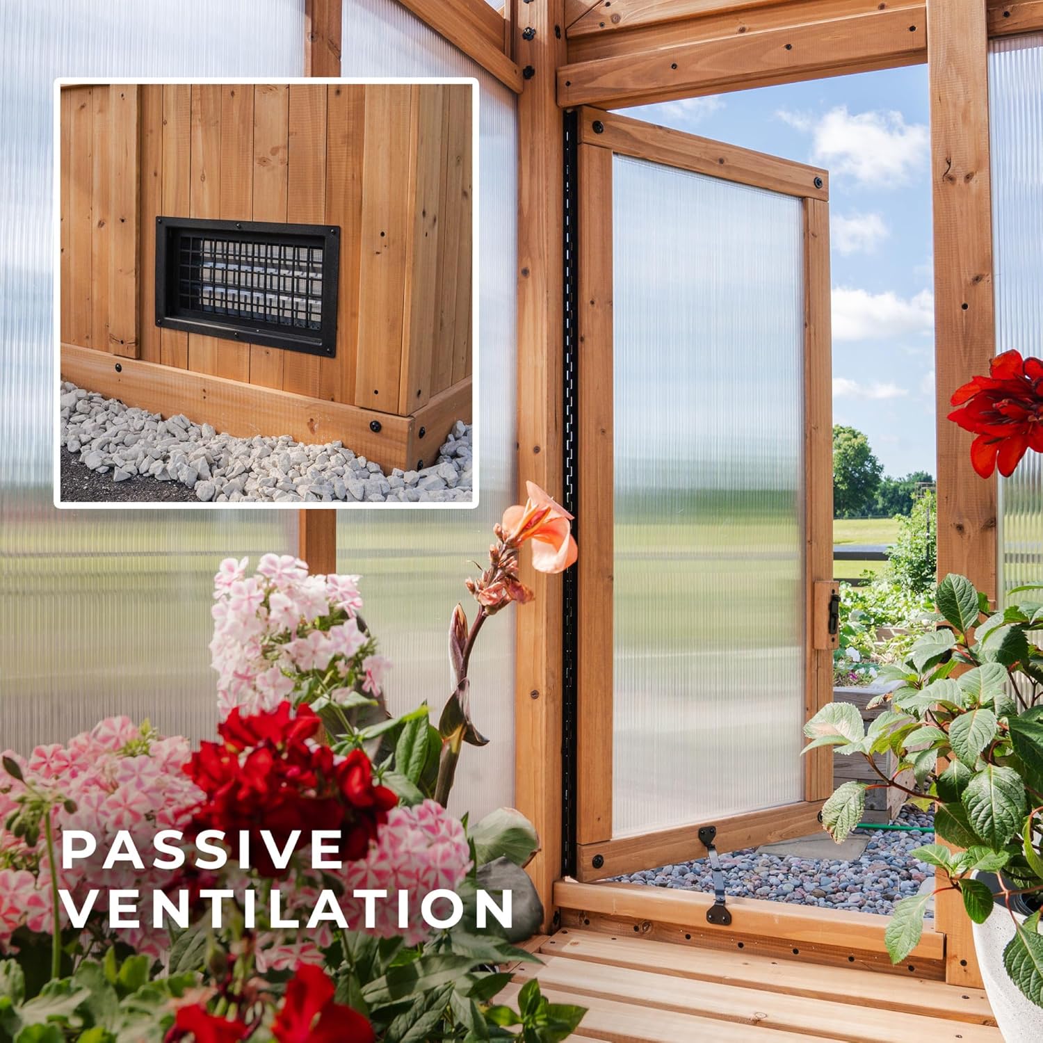 Backyard Discovery Bellerose XL 13' x 11' Cedar Wood and Polycarbonate Walk-in Greenhouse Kit