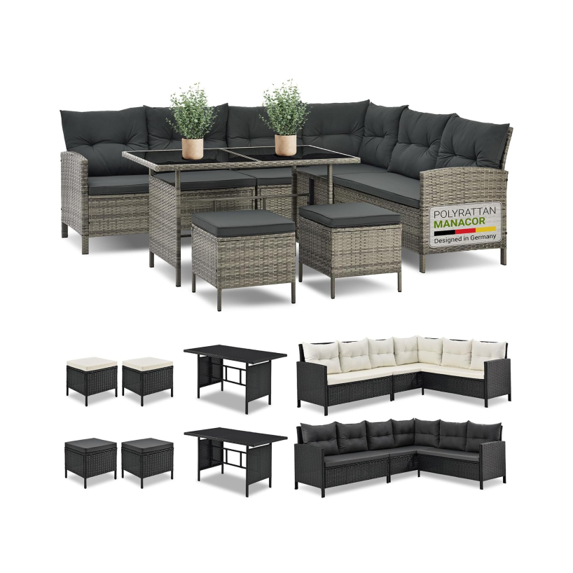 Juskys Polyrattan Lounge Manacor with corner sofa