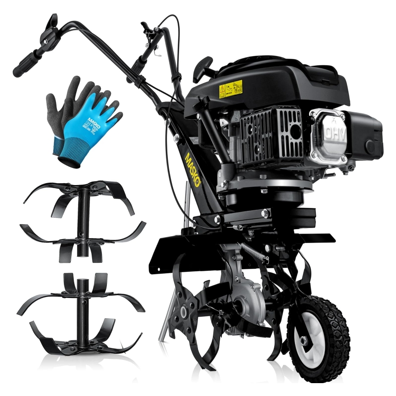 MASKO Petrol Tiller MK-909 Tiller 3 KW (4.1 HP) 139 cm³ with Working Width of 36 cm – 4-Stroke Engine – 16 Hard Blades – Tiller – Cultivator – Tiller – Tiller –