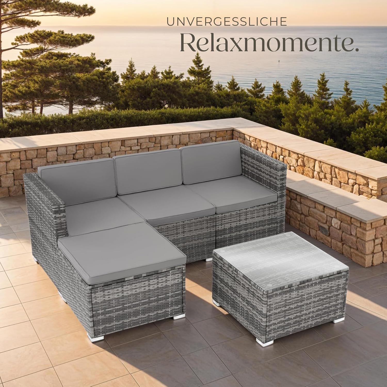 tectake® Poly Rattan Lounge, Outdoor Sitzgruppe