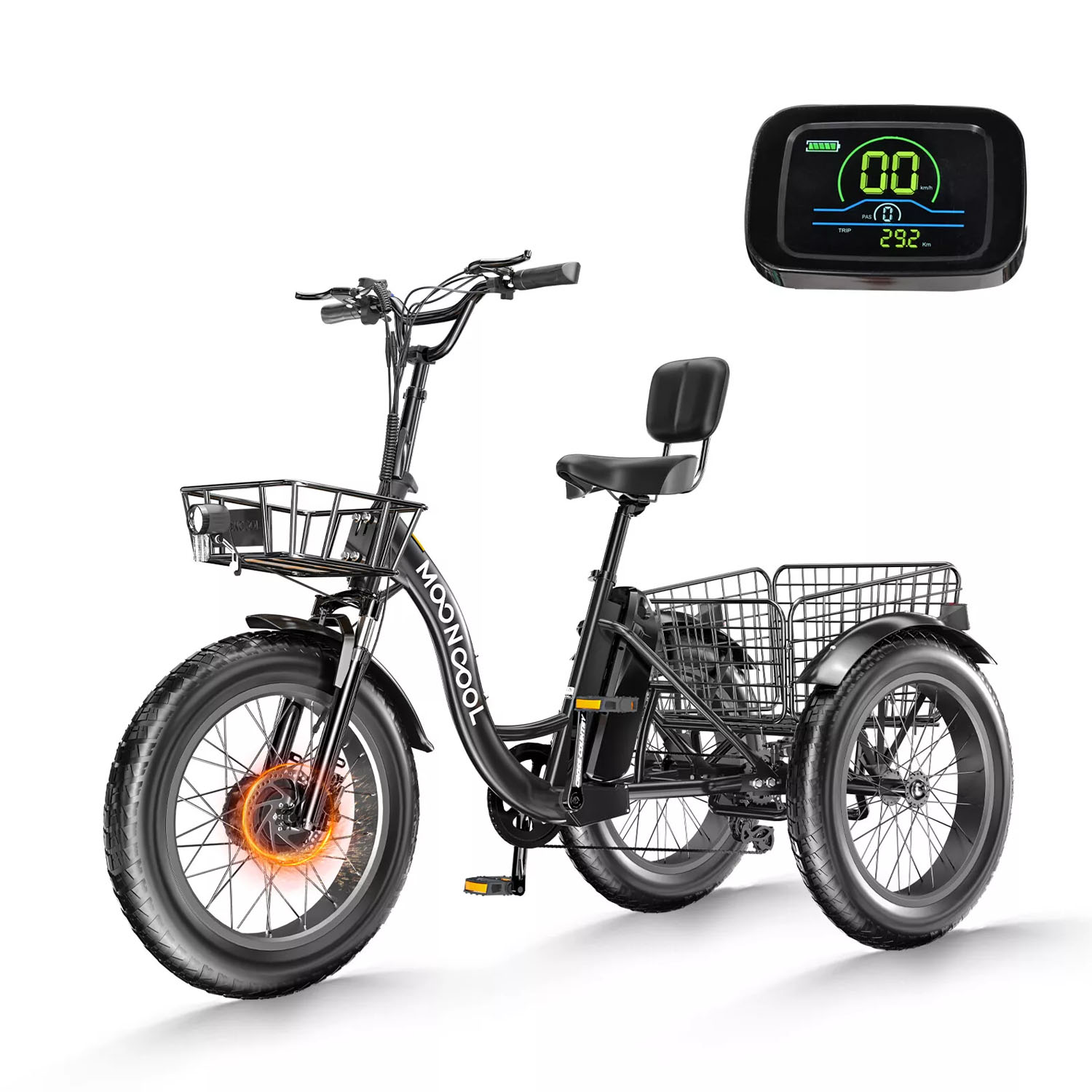 MOONCOOL 20 x4in Fat Tire Electric Tricycle Trike 500W E-bike&Battery for Adults