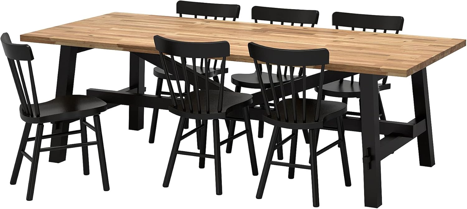IKEA NORRARYD/SKOGSTA Table and 6 Chairs, 235x100 cm, Acacia/Black