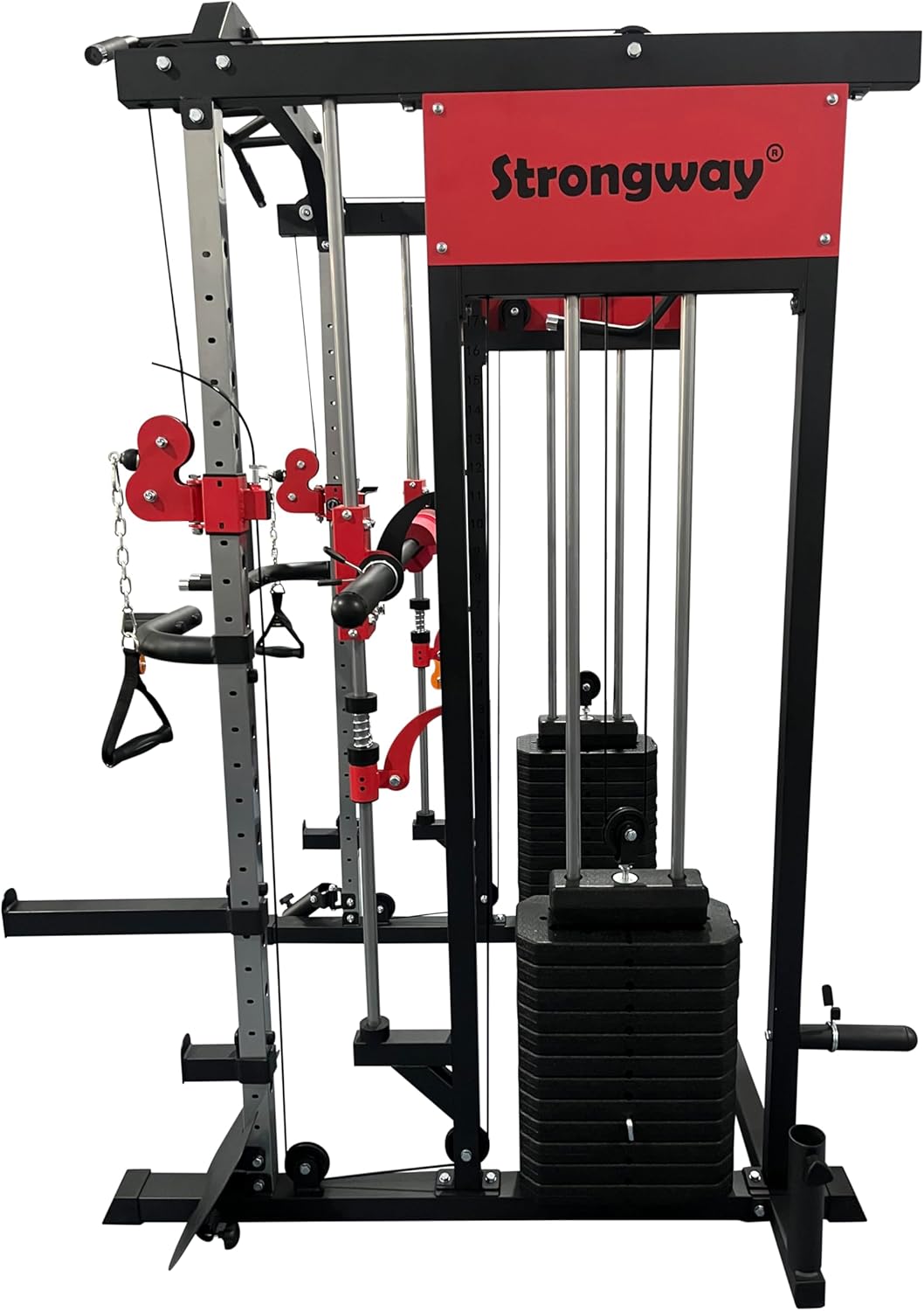 Strongway® Multi Gym Smith Machine with Weights 177KG Weight Stack Included - Multifunction Home Gym Dual Cable Pulley Dip Station Pull Up Bar Strength Training